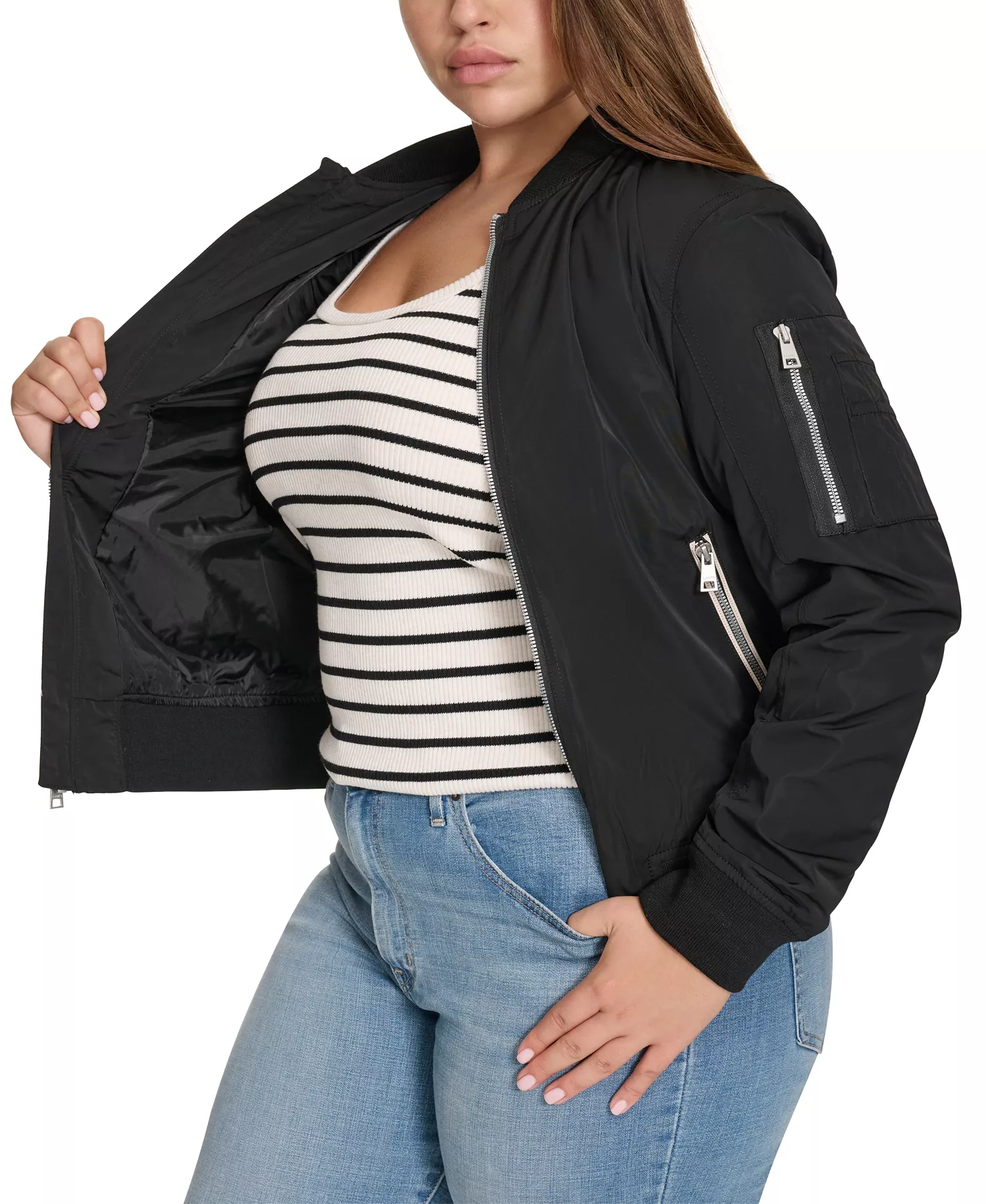 Trendy Plus Size Melanie Bomber Jacket - Black - 1X