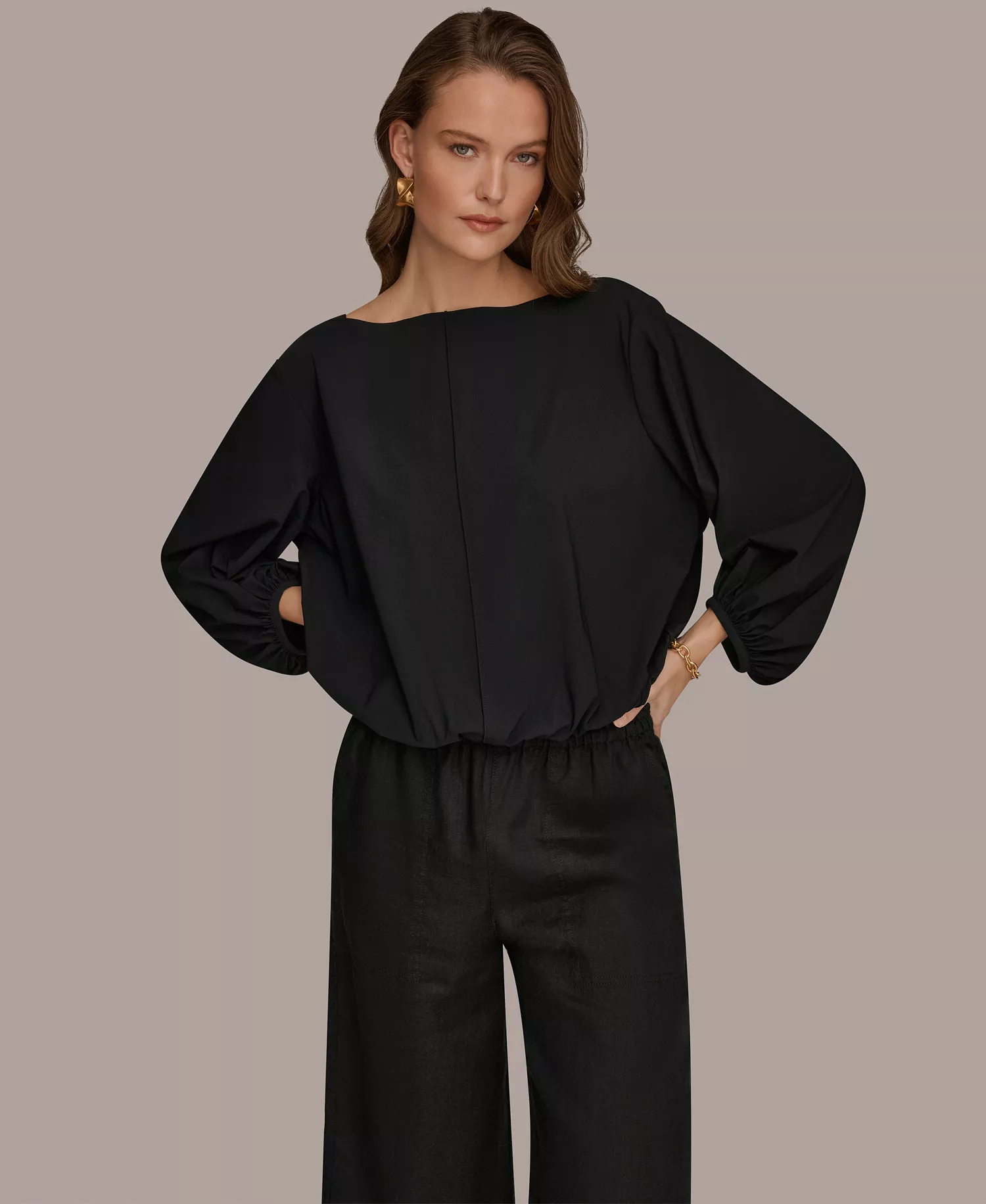 Women's Boat Neck Blouse - Black - L