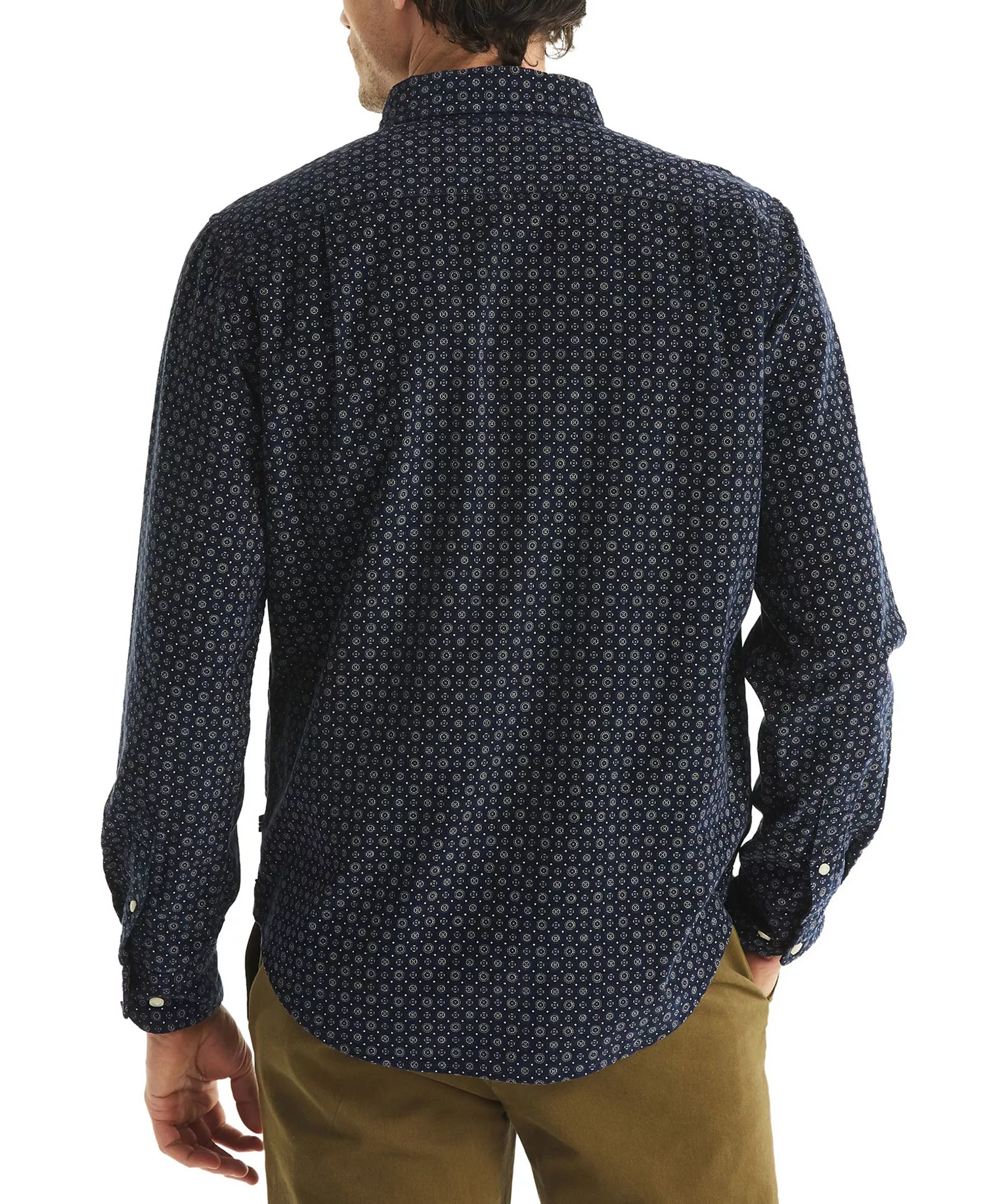 Men's Straight-Collar Corduroy Print Shirt - Navy Seas - XXL