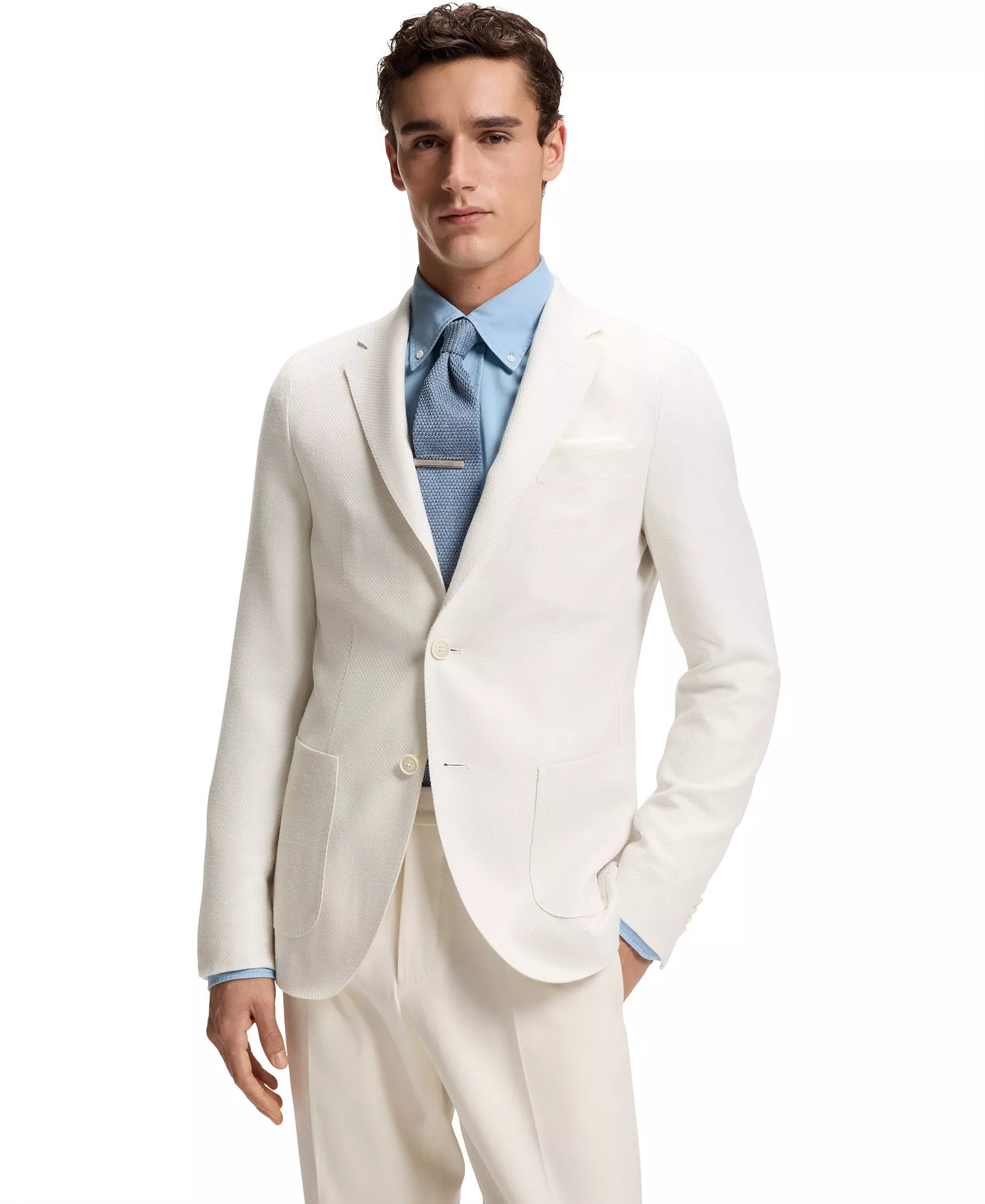 Men's Silk Linen Slim-Fit Blazer - Open White - 38R