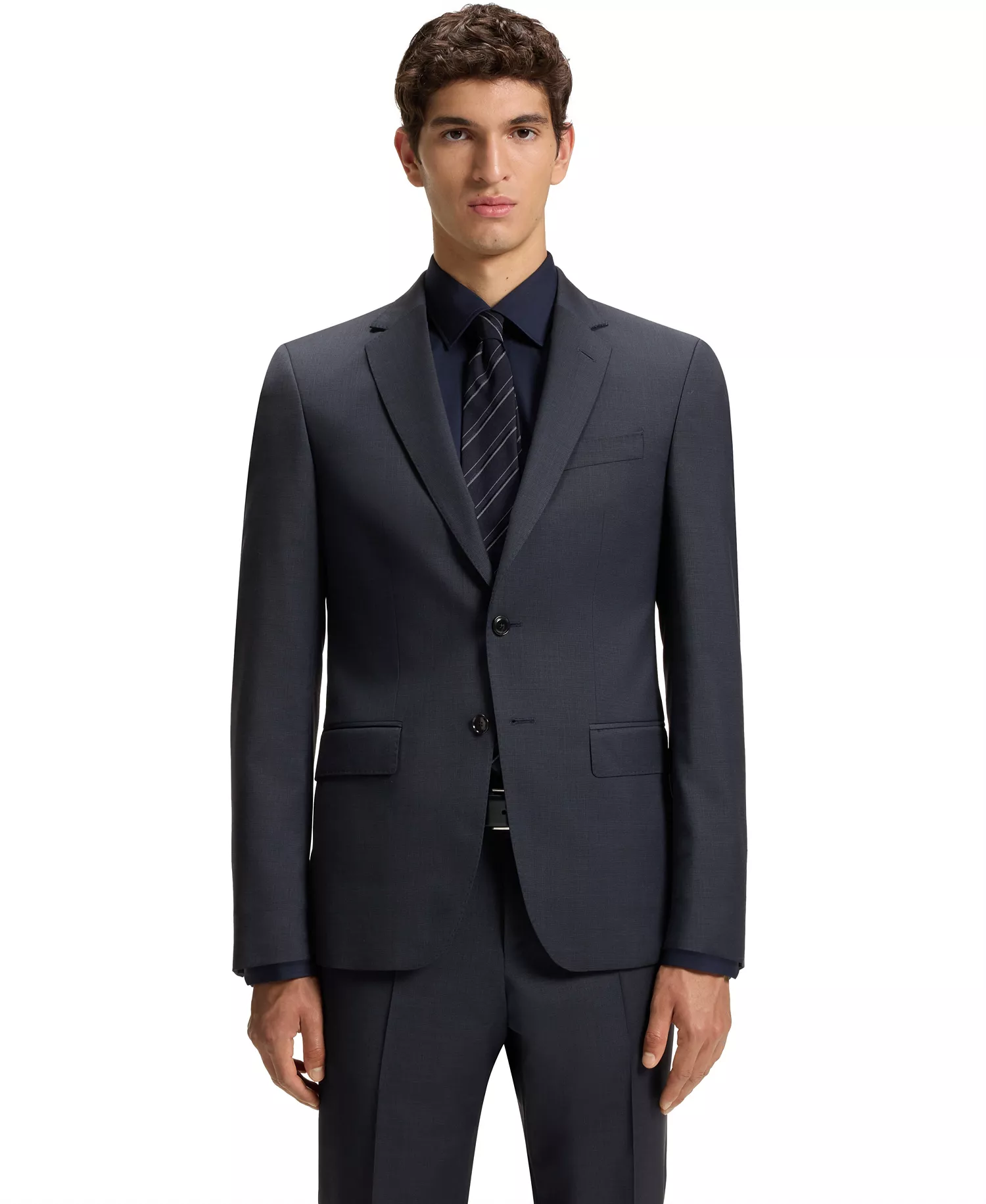 Men's 2-Piece Wool Slim-Fit Suit - Dark Blue - 38R