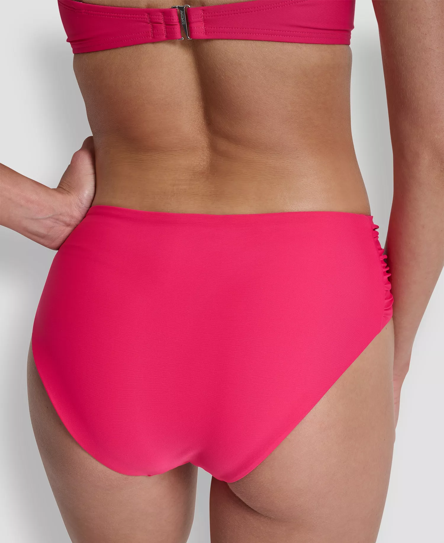Women's High-Waist Side-Shirred Bikini Bottoms - Amalfi Pink - L