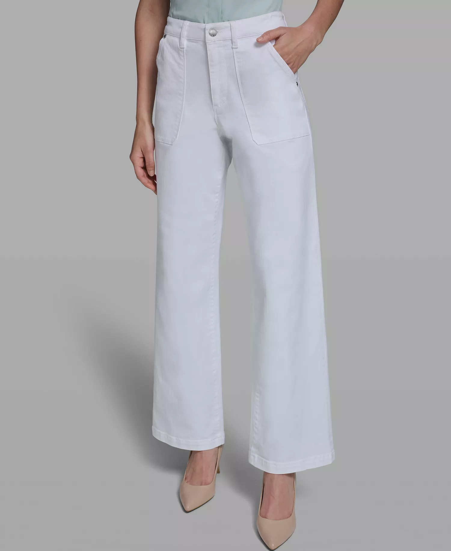 Women's Wide-Leg Mid-Rise Front Pocket Jeans - White Denim - 0