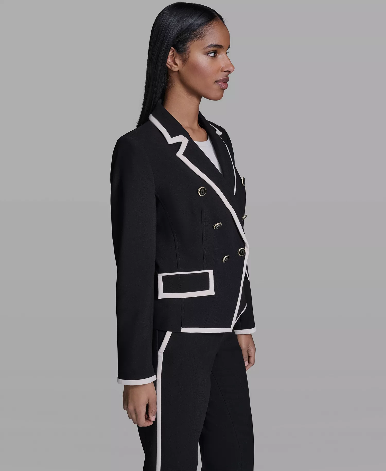 Women's Framed Notch-Collar Jacket - Black/Bisque - 0