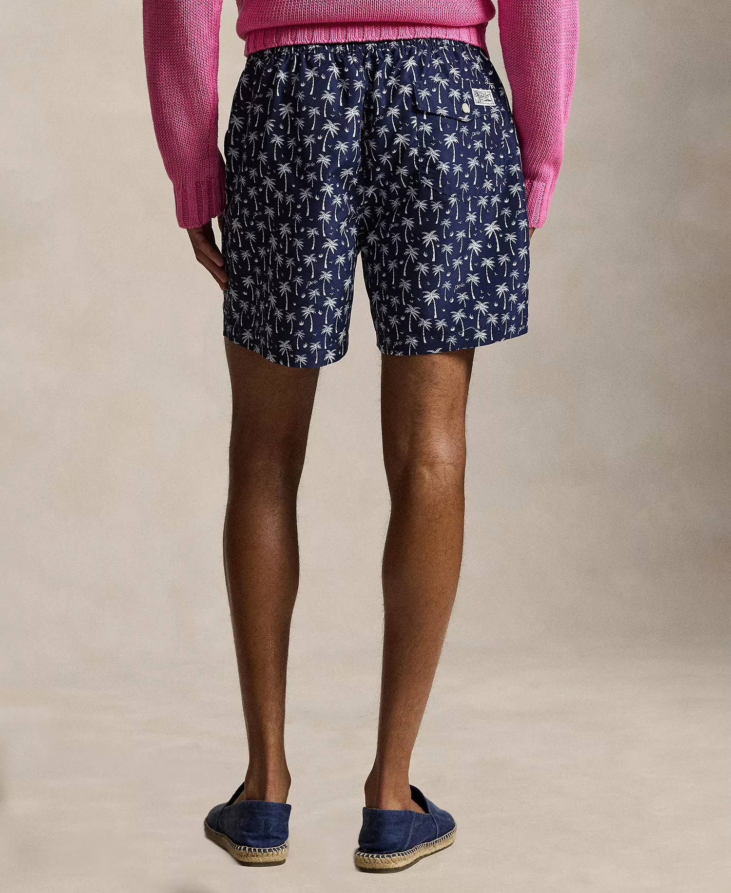 Men's Logo and Palm Trees Printed Swim Trunks - Blue Polo Palms - 2XL