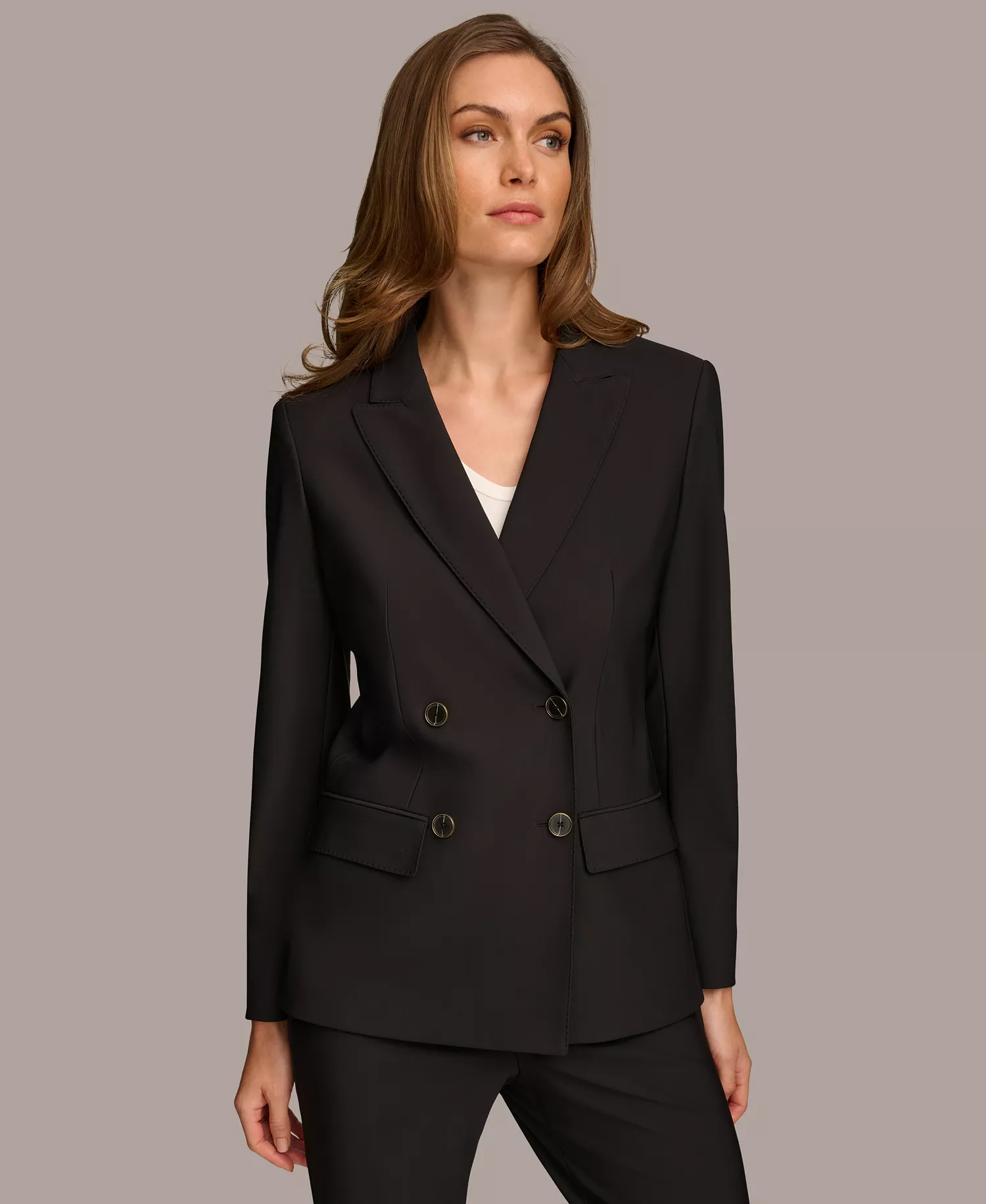 Women's Double Breasted Blazer & Straight Leg Pant Suit Separates - Black - 10