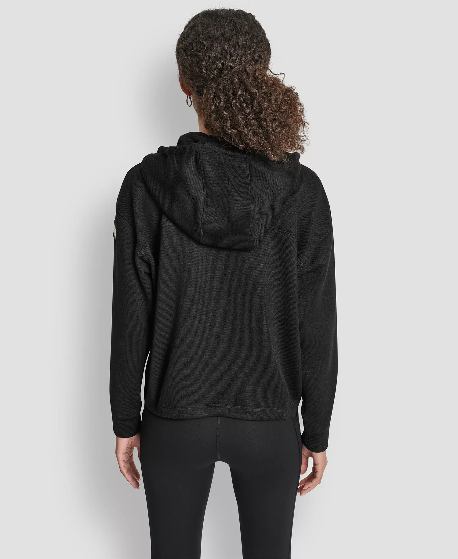 Women's Hooded Neck Zipper Jacket - Black - L