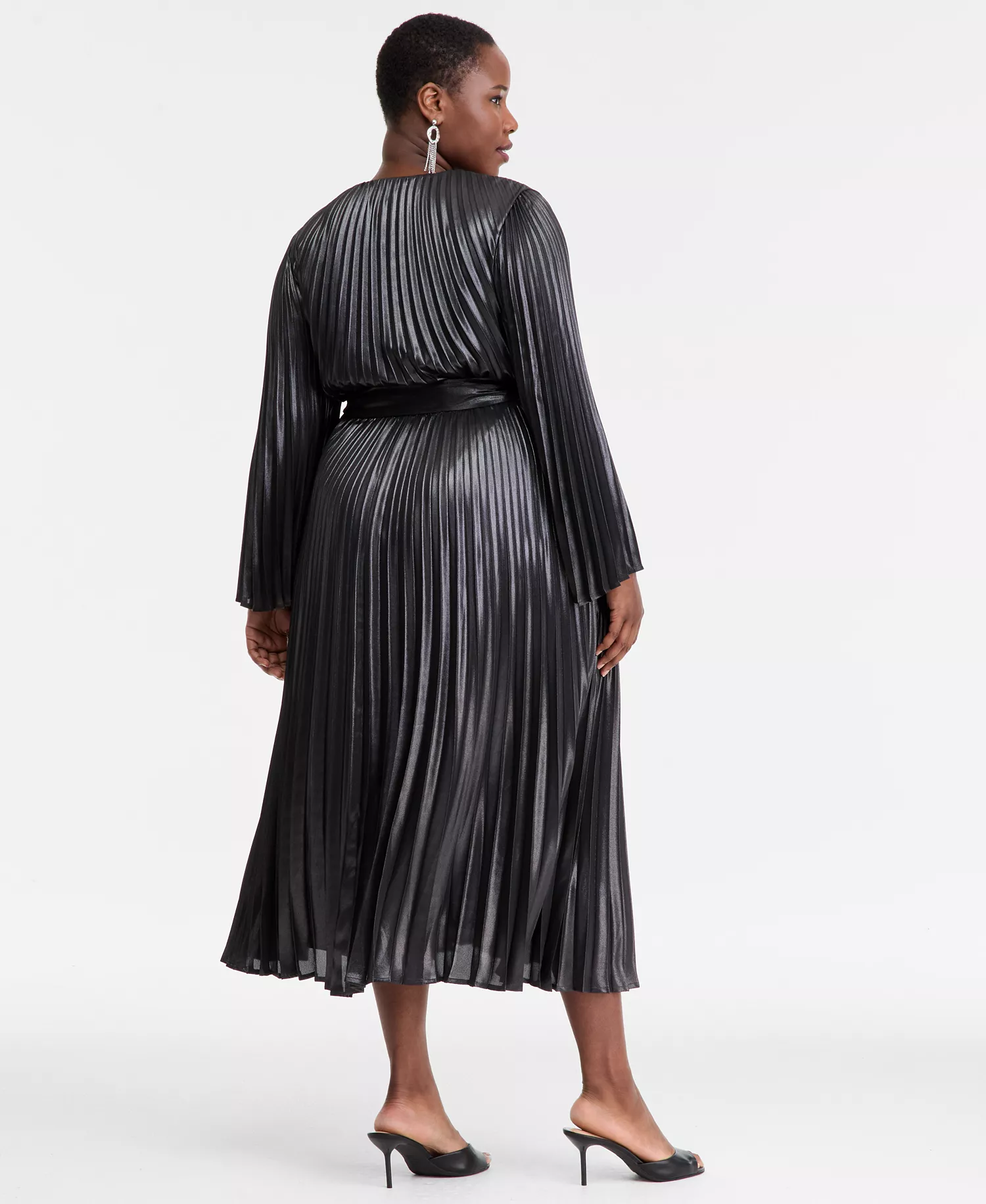 Plus Size Foil-Print Pleated Maxi Dress, Macy's Exclusive  - Gunmetal - 0X