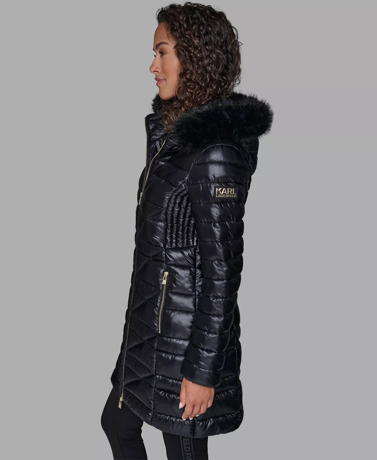 Women's Long Puffer Coat - Black - L