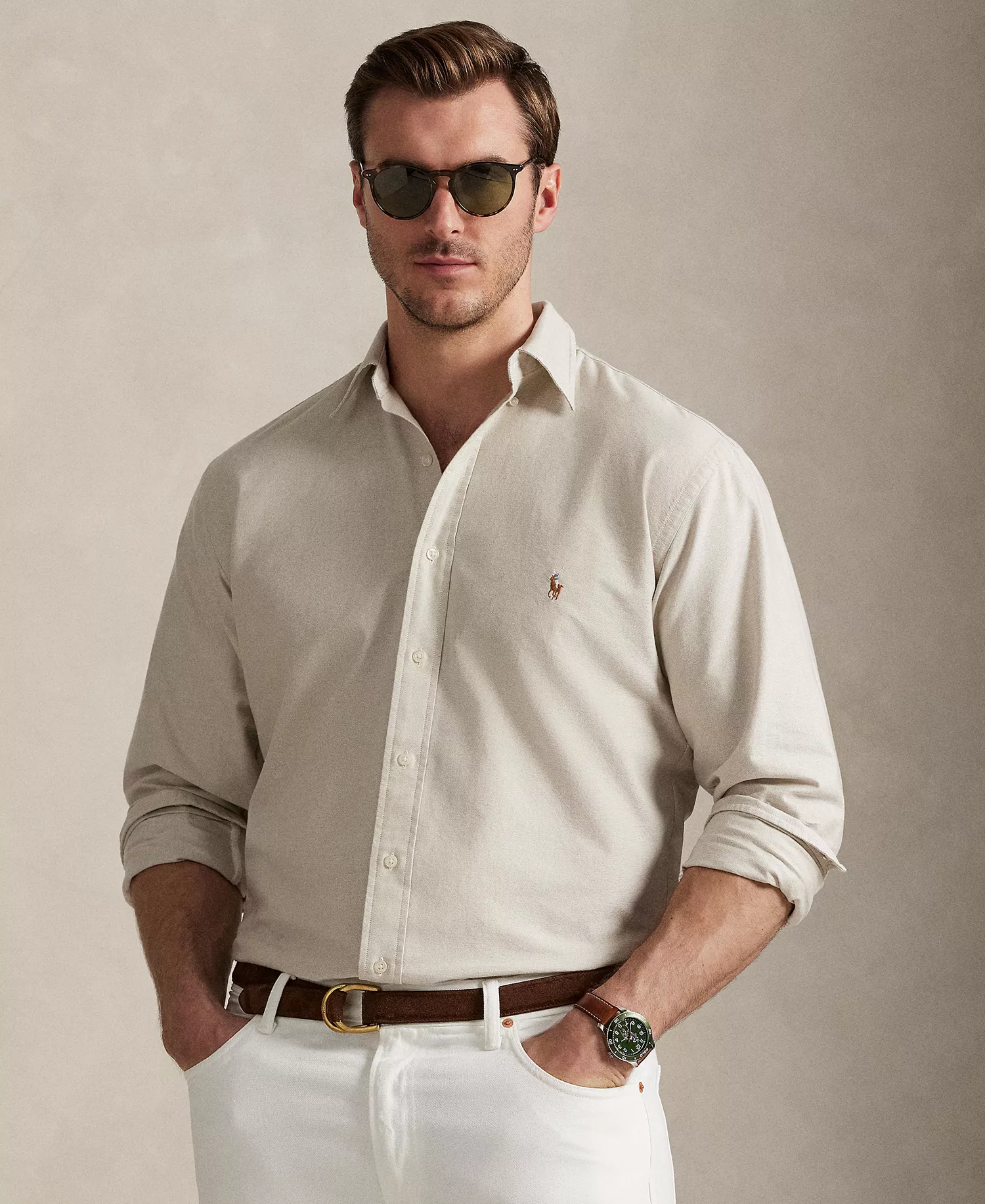 Men's Big & Tall Long-Sleeve Oxford Shirt - Coastal Beige - 2LT