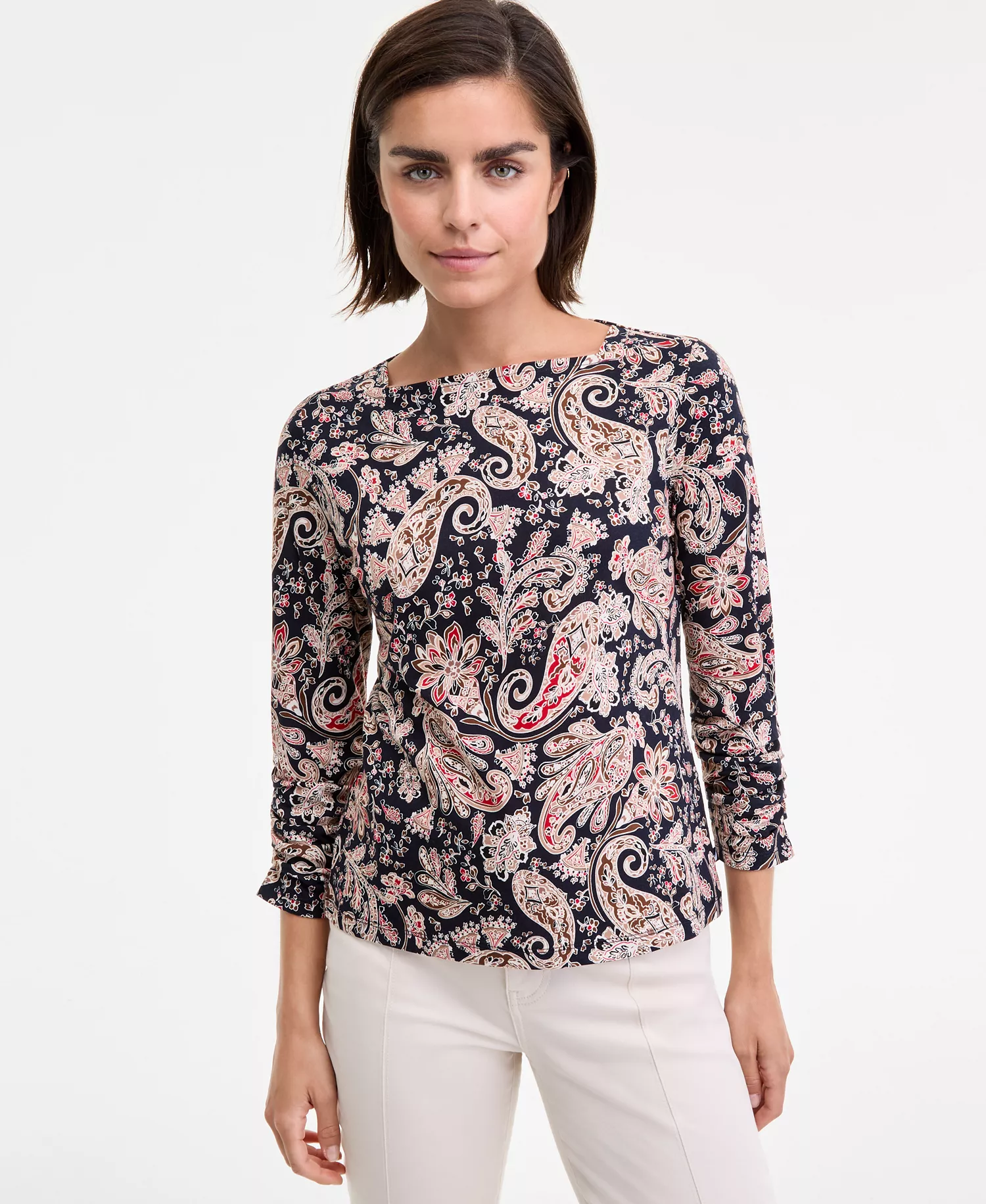 Nautica Women's Boat-Neck Paisley-Print Top - Night Sky Multi - XS