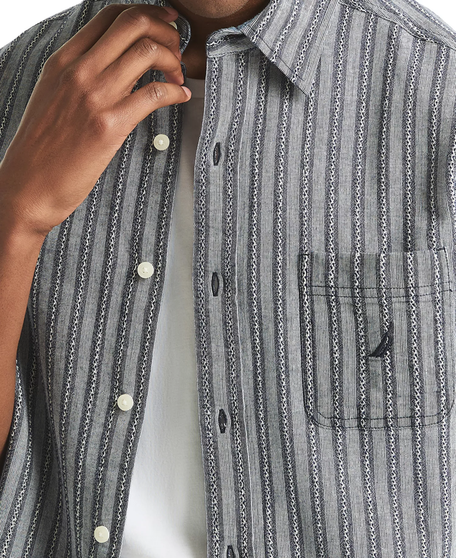 Men's Short Sleeve Dobby Stripe Button-Front Shirt - Navy Seas - 2XL