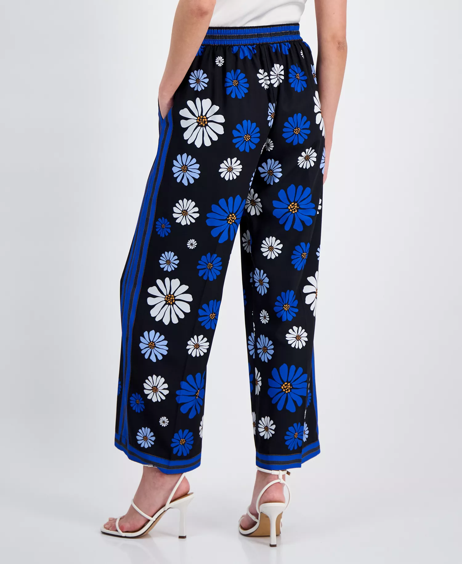 Women's Floral Wide-Leg Ankle Pants - Colbat Daisy Print - L