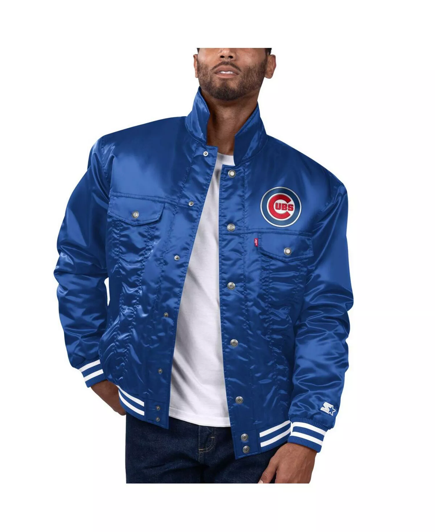 Men's Royal Chicago Cubs Silver Tab Satin Full-Snap Trucker Jacket - Royal - XL