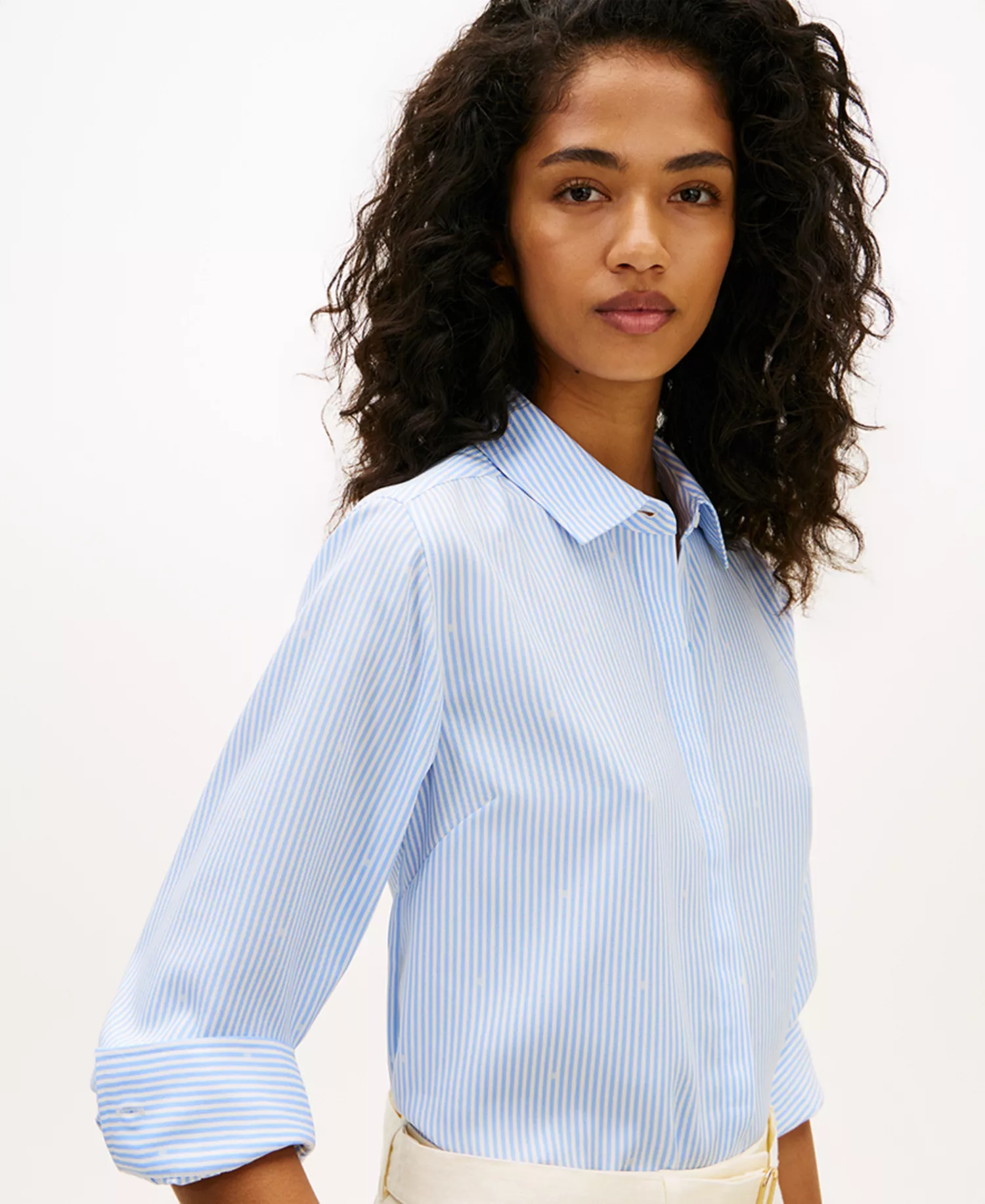 Women's Fluid Preppy Mix Long-Sleeve Shirt - Blue - L