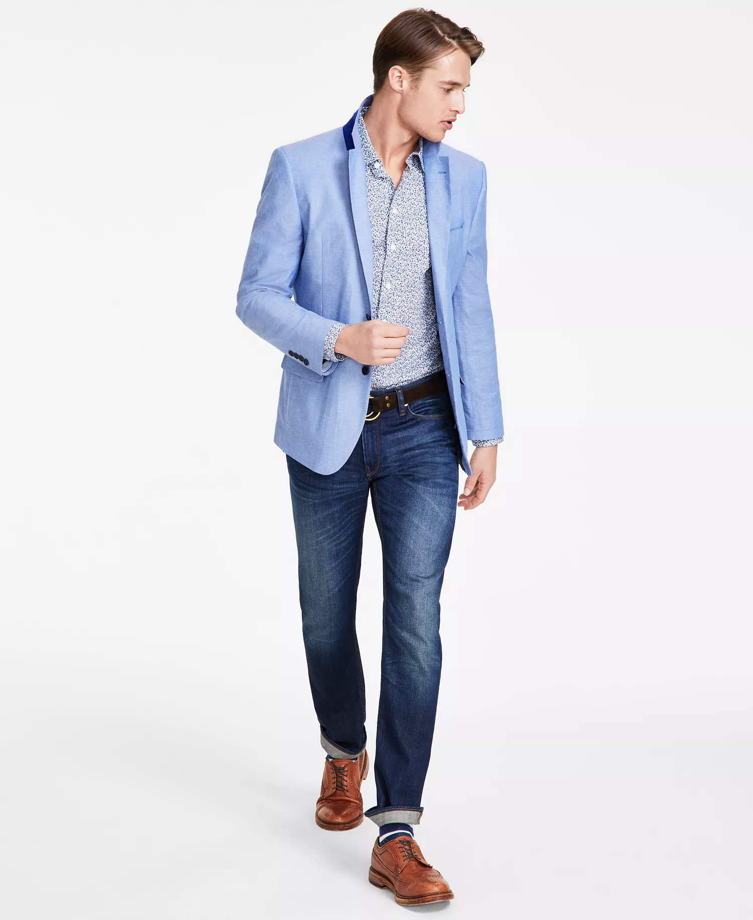 Men's Modern-Fit Chambray Sport Coat - Blue - 36R
