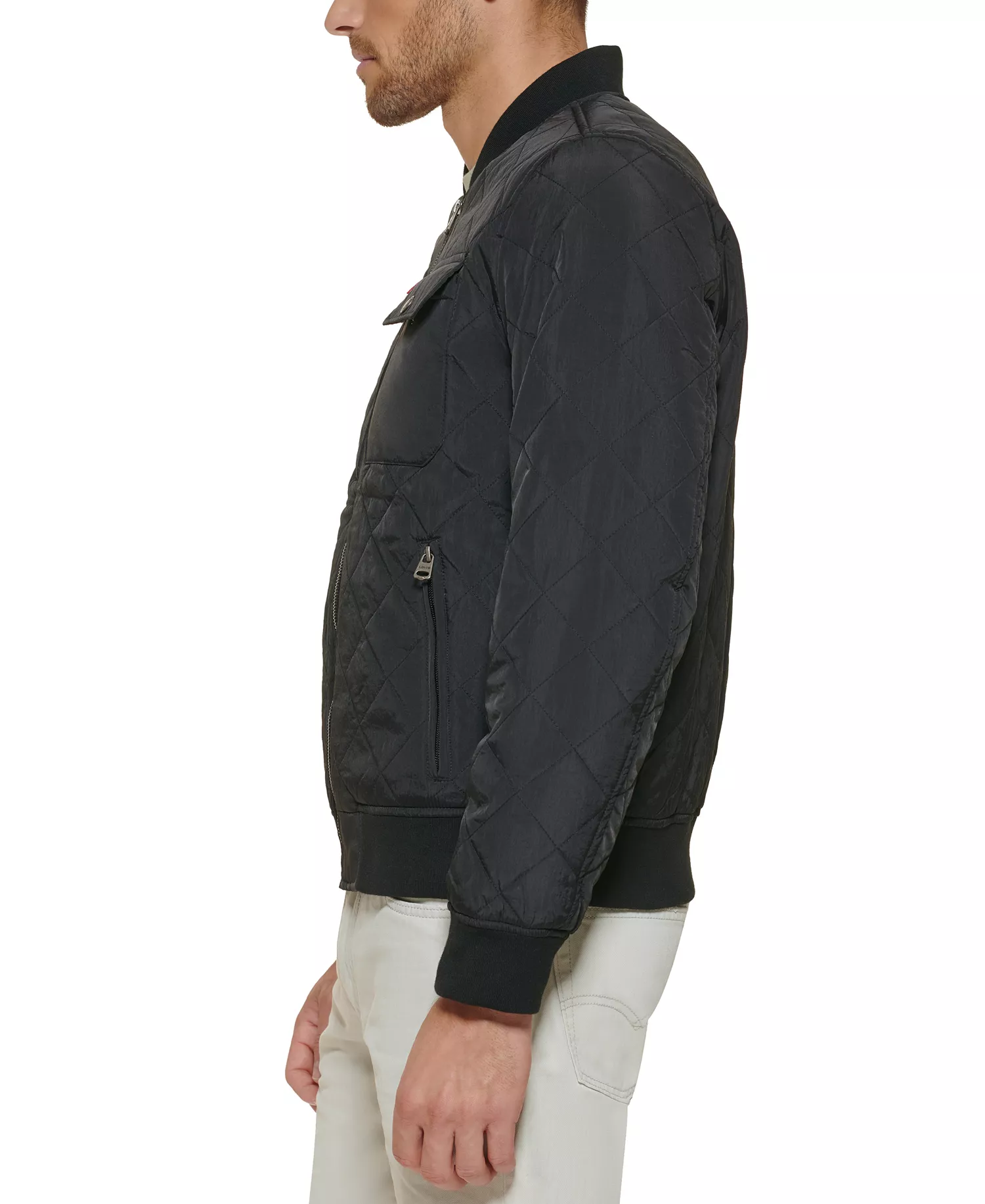 Men's Regular-Fit Diamond-Quilted Bomber Jacket  - Black - 2XL