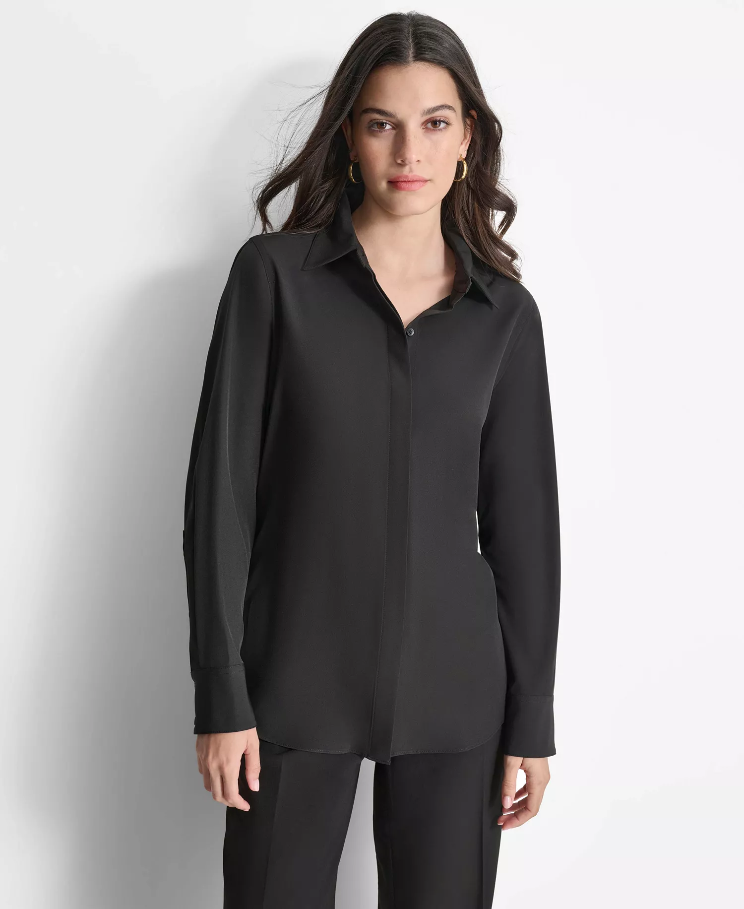 Women's Button-Front Blouse - Black - L