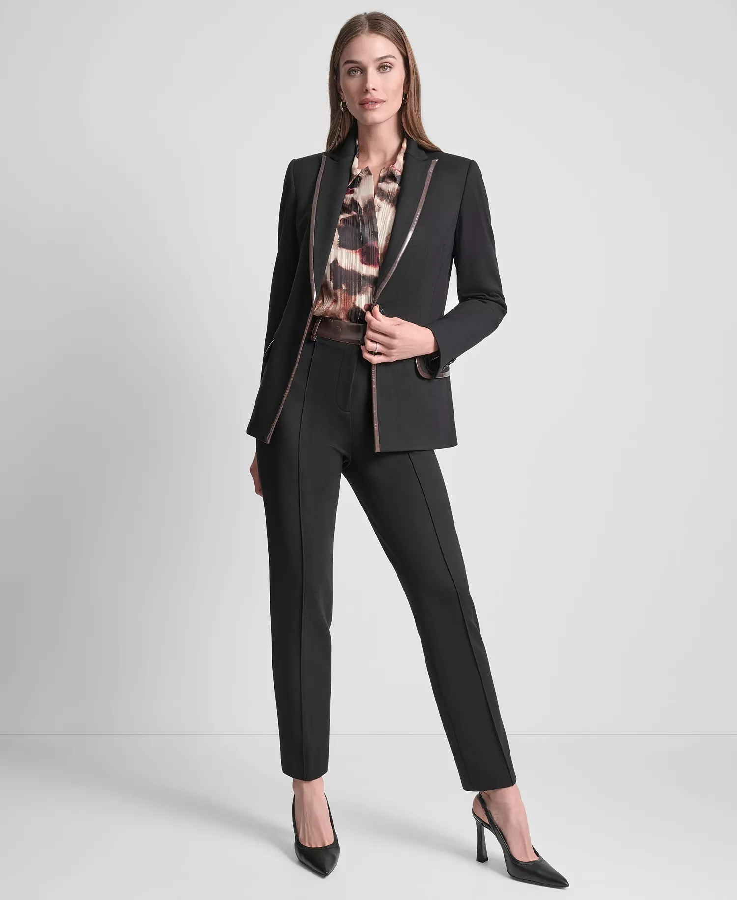 Petite 2-Button Notch Collar Ponte Jacket - Black - 14P