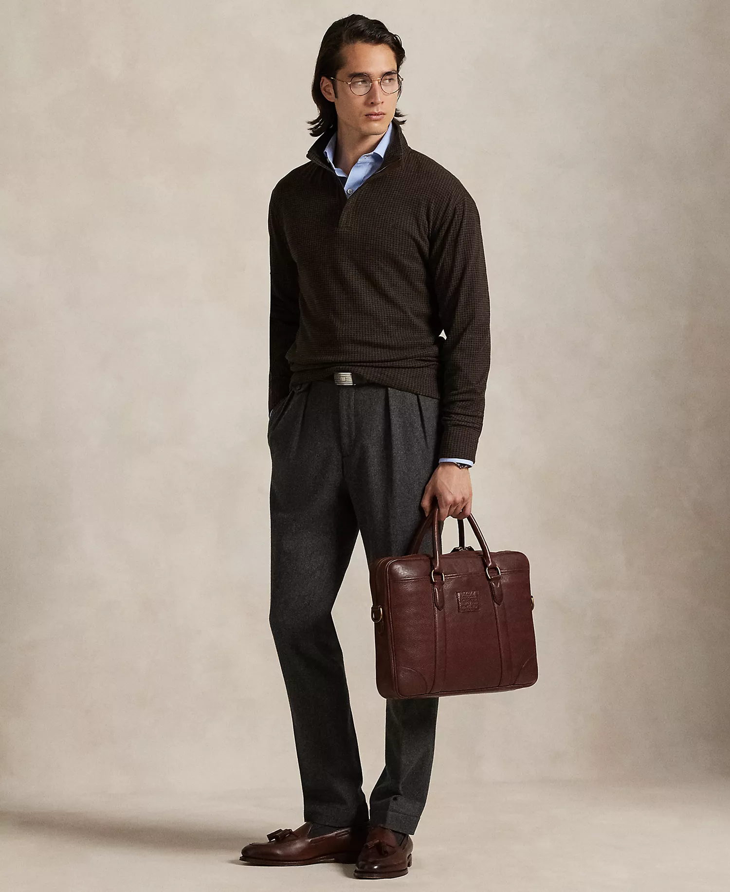 Men's Houndstooth Luxury Jersey Pullover - Alpine Brown Htr Dogtooth - 2XL