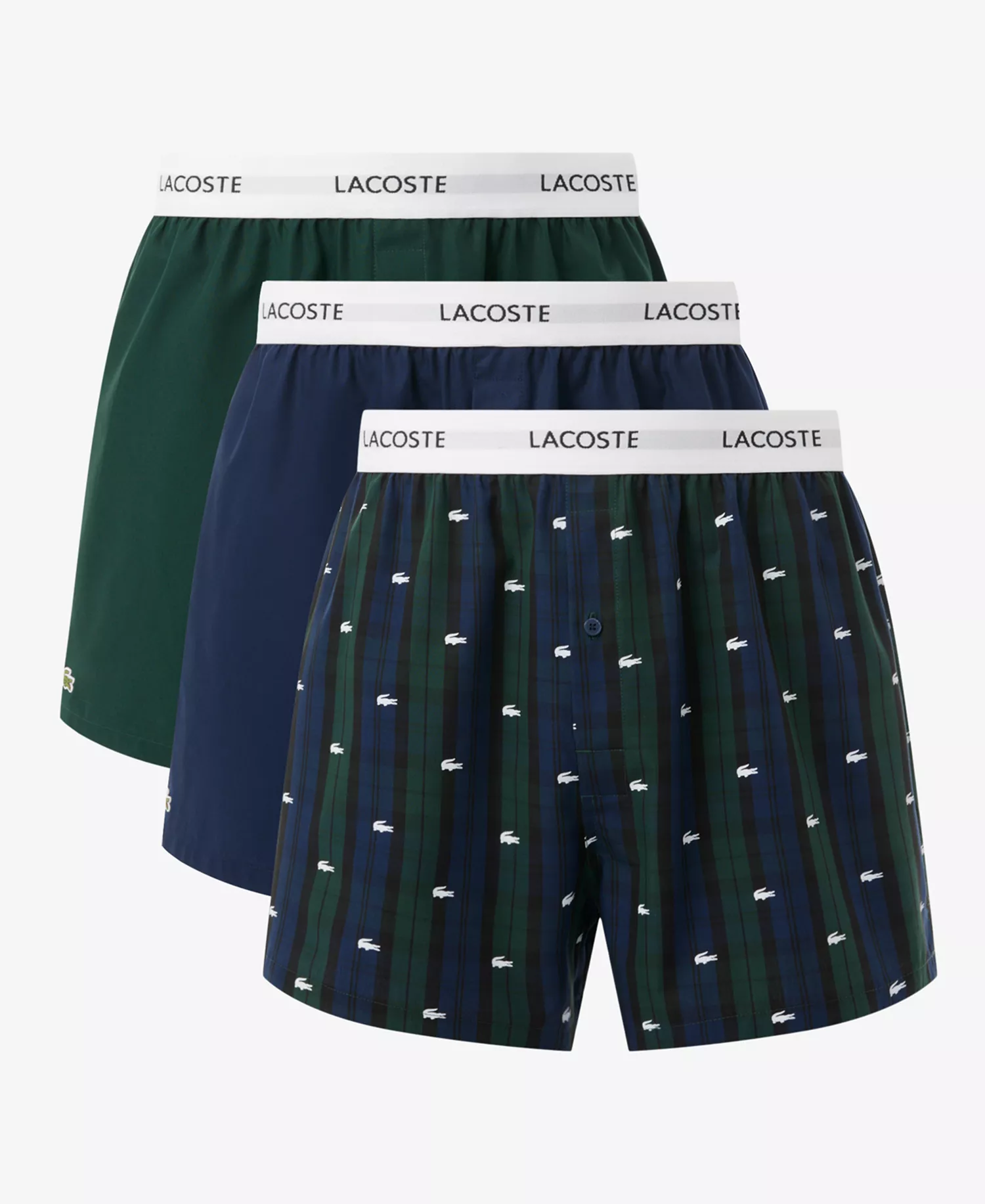 Men's 3-Pack Regular-Fit Woven Boxer Set - Black/Navy/Green - L