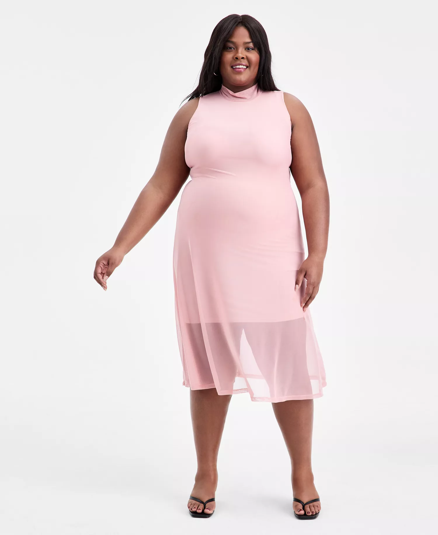 Trendy Plus Size Mesh Mock-Neck Fit & Flare Dress, Macy's Exclusive - Rose Dusty - 1X