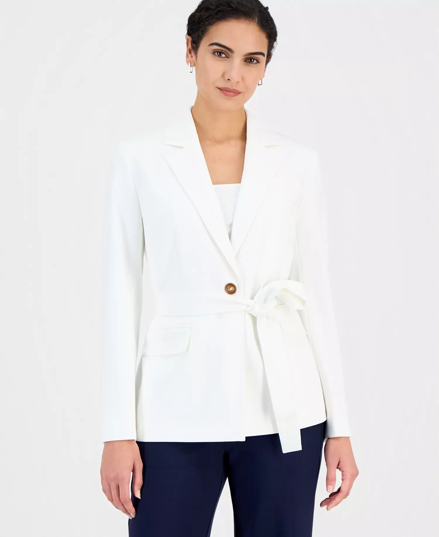 Women's One-Button Tie-Waist Blazer - White Star - 10