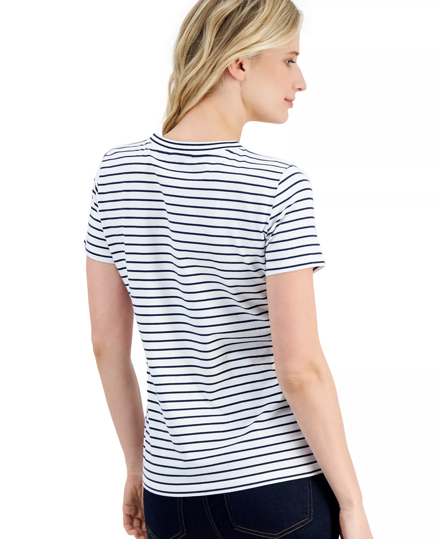 Jeans Women's Striped V-Neck Top - White - L