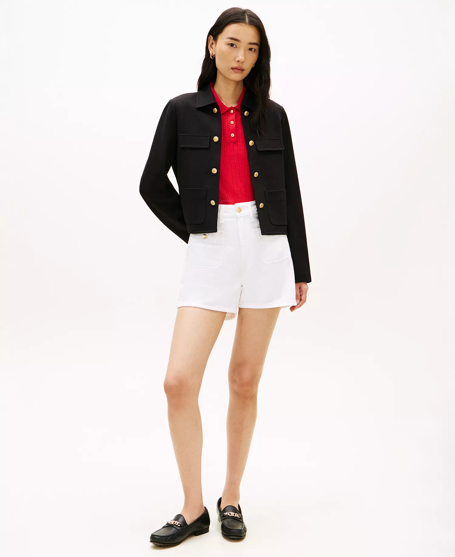 Women's Ponte Novelty Band Collar Jacket - Black - L