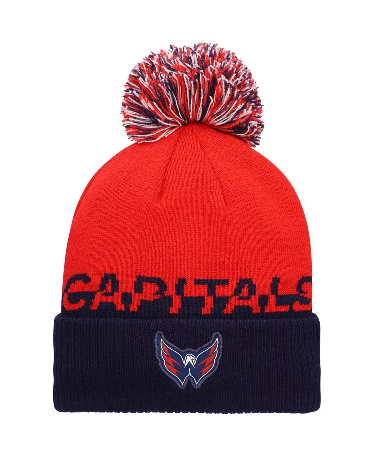 Men's Red, Navy Washington Capitals Cold.Rdy Cuffed Knit Hat with Pom - Red, Navy - One Size Fits All