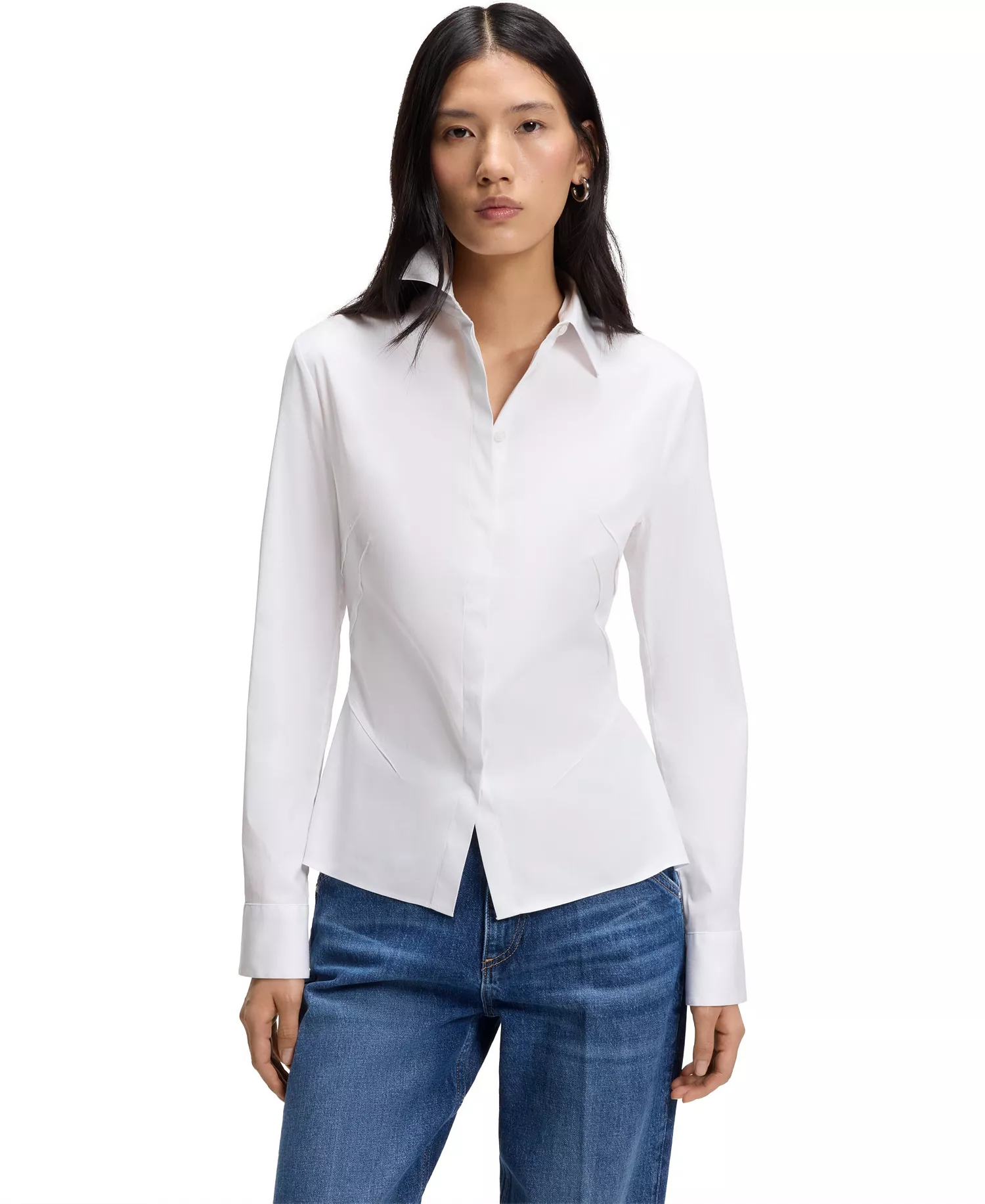 BOSS by Women's Cotton-Blend Poplin Slim-Fit Blouse - White - 2