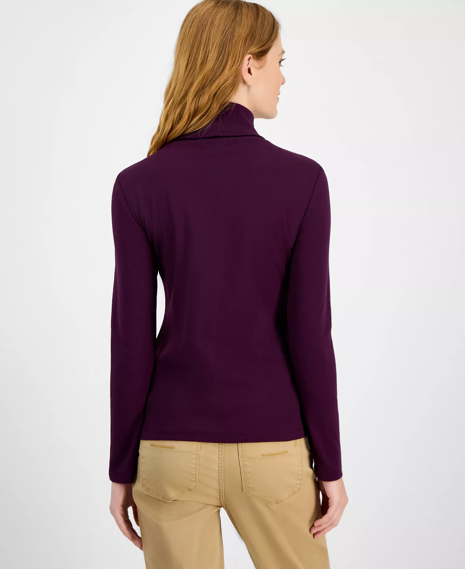 Jeans Women's Cotton Turtleneck Long-Sleeve T-Shirt, Online Only  - Aubergine - L