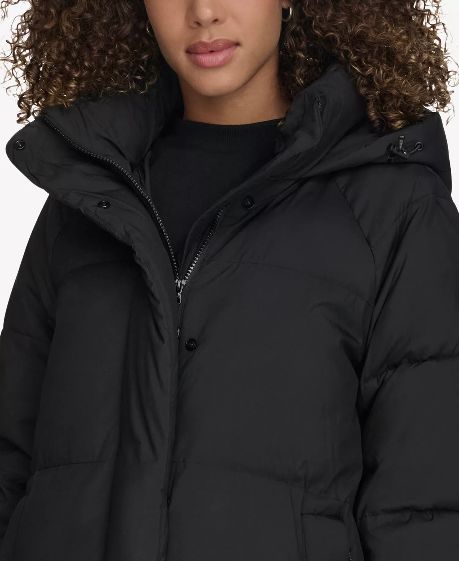 Women's Extra Long Quilted Parka - Black - Large