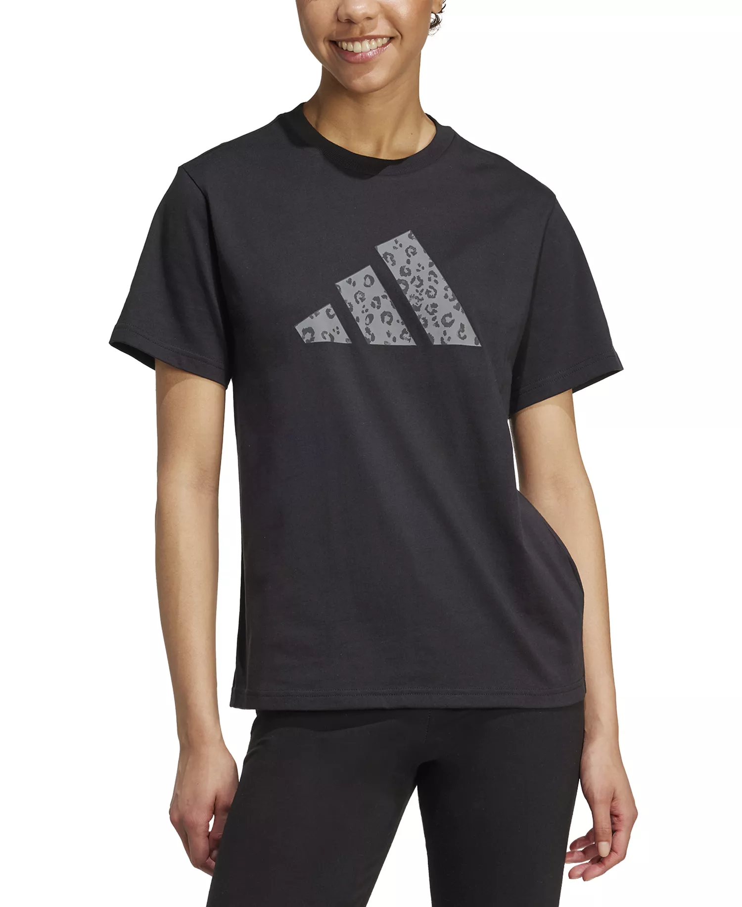 Women's Cotton Animal-Print Logo Crewneck T-Shirt - Black - L