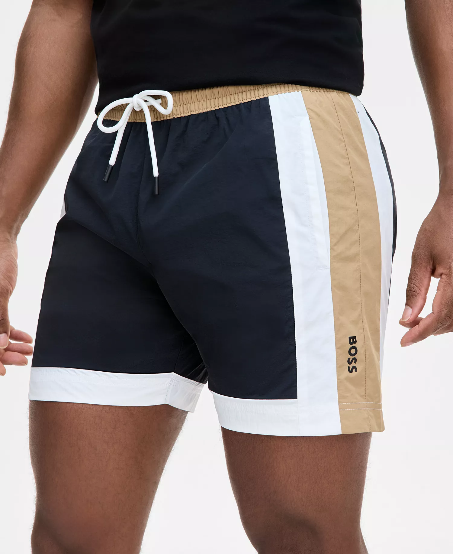 Men's Colorblocked Drawstring 5" Swim Shorts - Black - 2XL