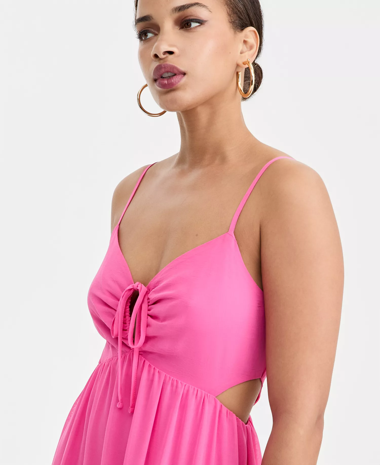 Women's V-Neck Sleeveless Midi Dress, Macy's Exclusive - Pink Dazzle - L