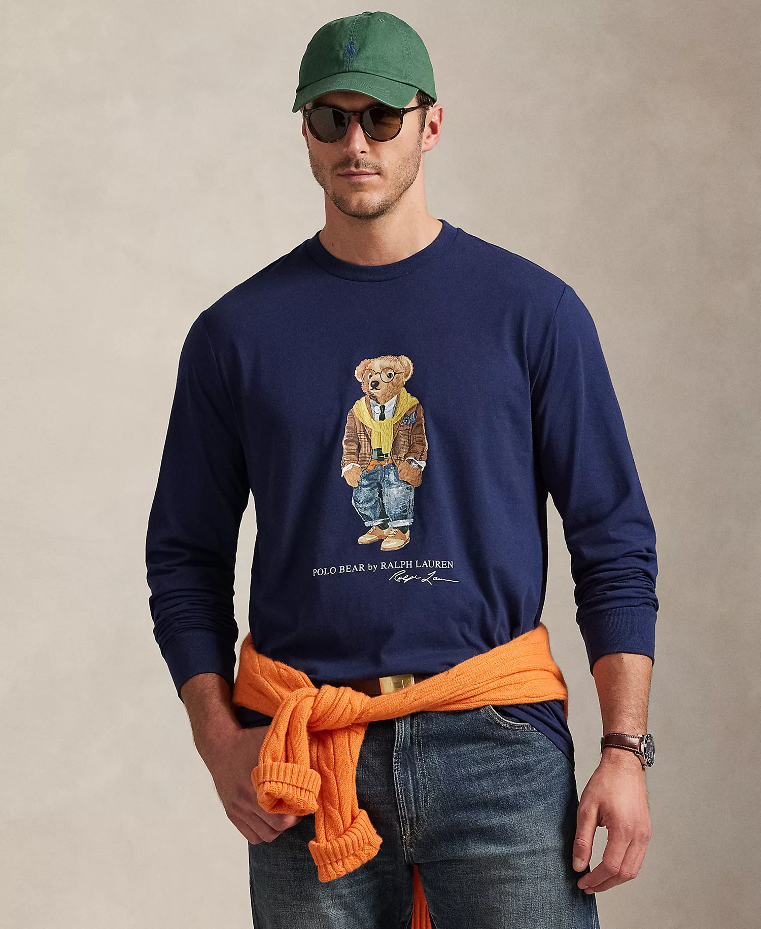 Men's Big & Tall Bear Print Long-Sleeve T-Shirt - Newport Navy - 2LT