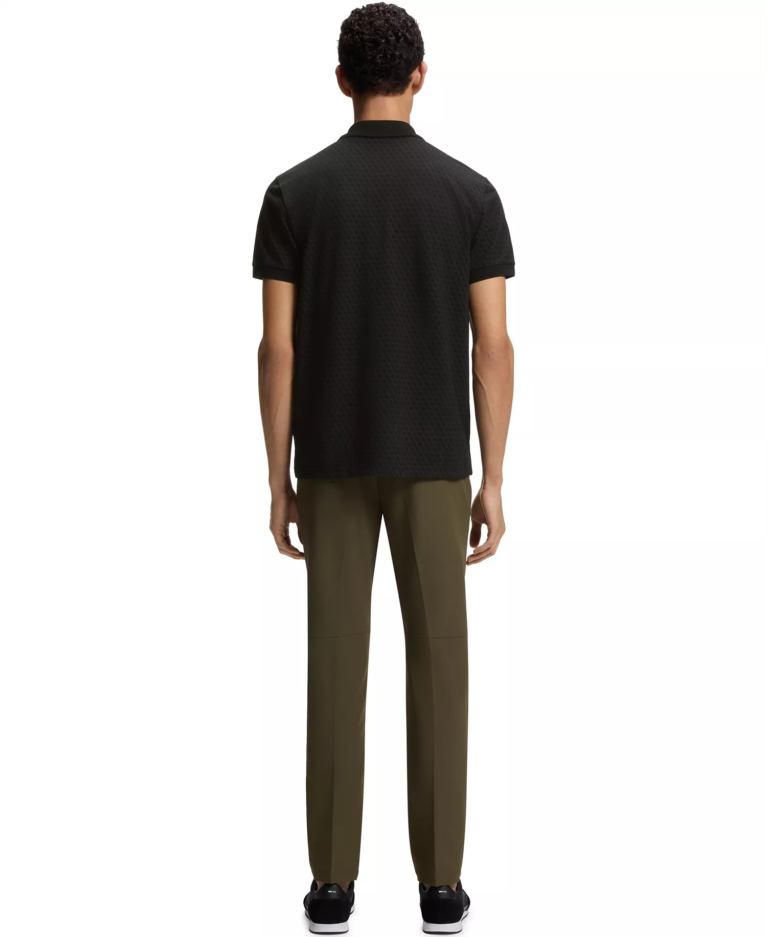 Men's Cotton-Piqué Printed Pattern Polo Shirt - Black - L