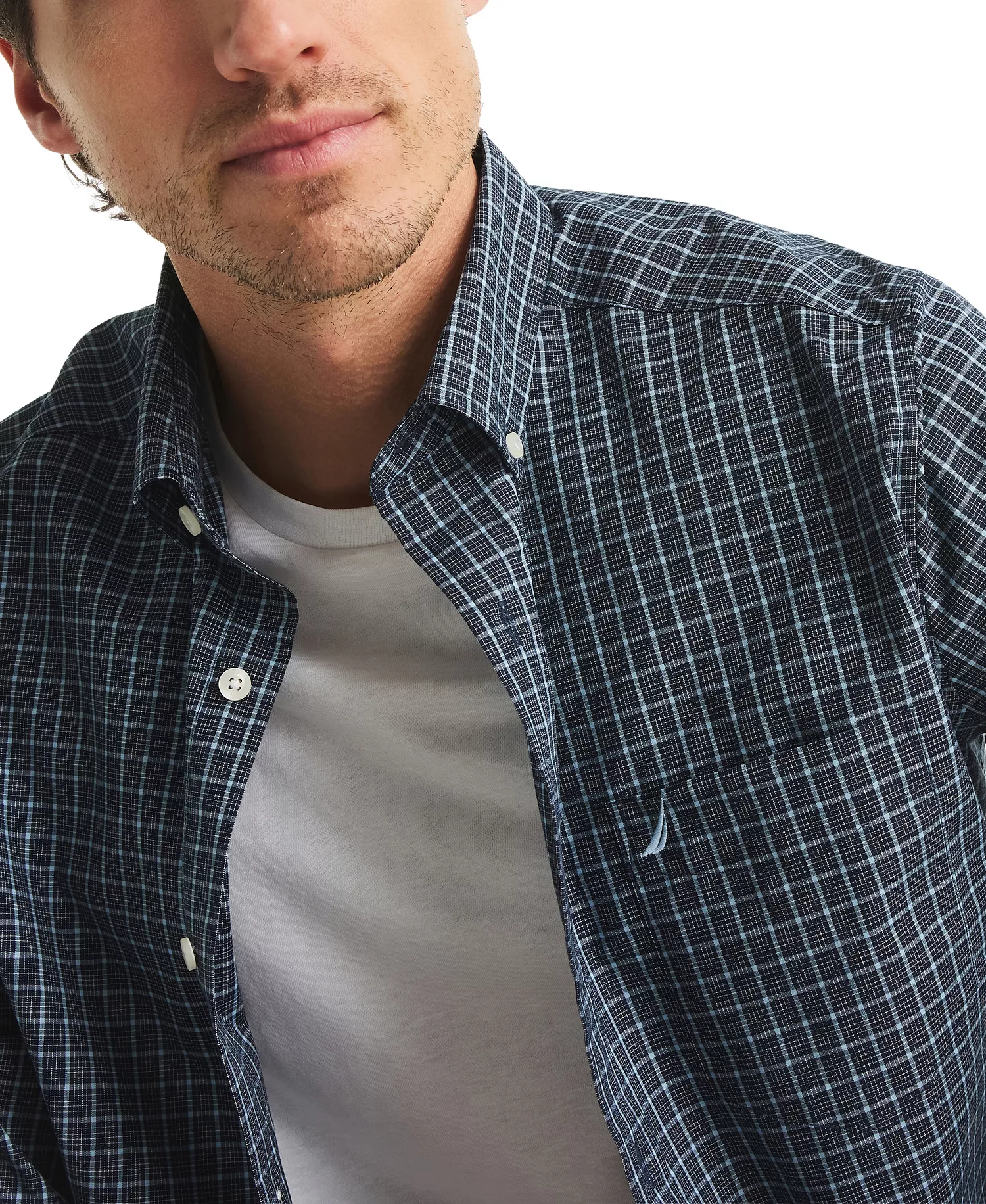 Men's Plaid Print Long Sleeve Shirt - Navy Seas - S