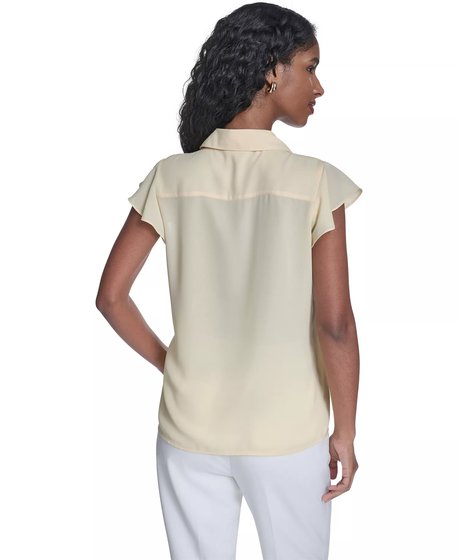 Women's Solid Short-Sleeve Top - Double Cream - L
