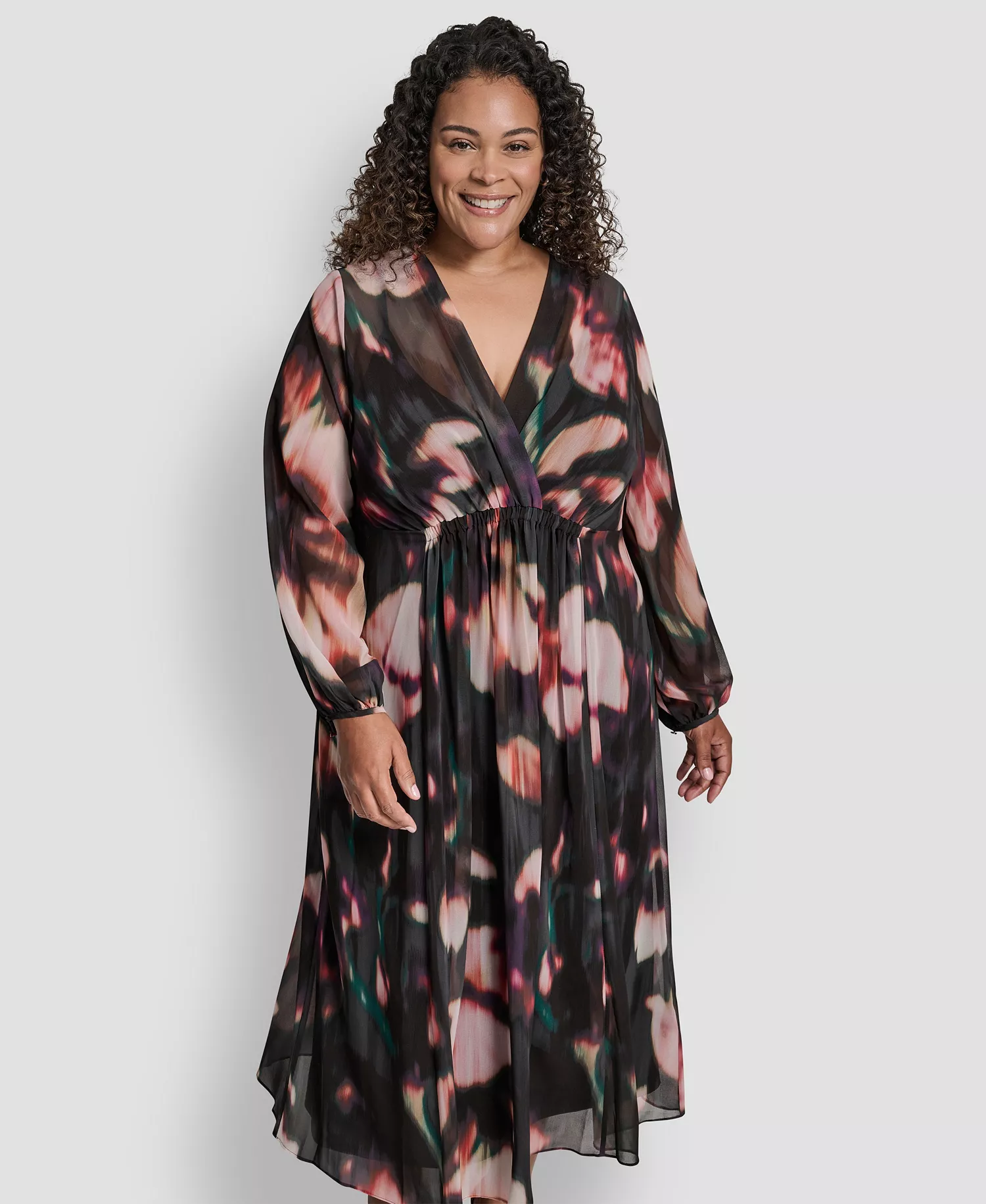 Plus Size Long Sleeve Empire Waist Maxi Dress - Pavilion Floral Chocolate - 16W