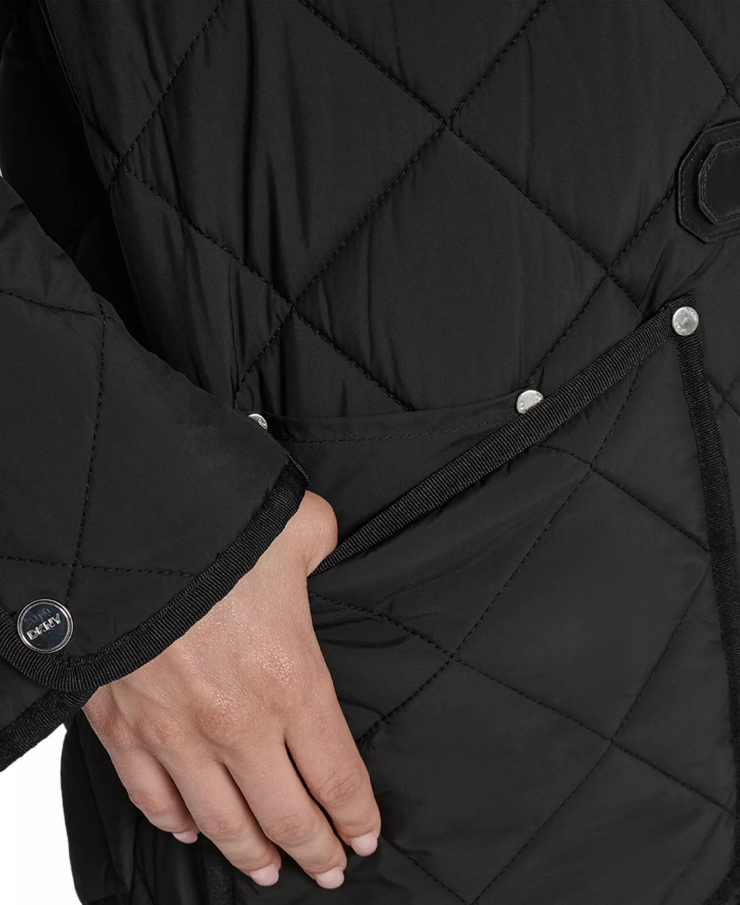 Women's Hooded Toggle Quilted Coat - Black - L