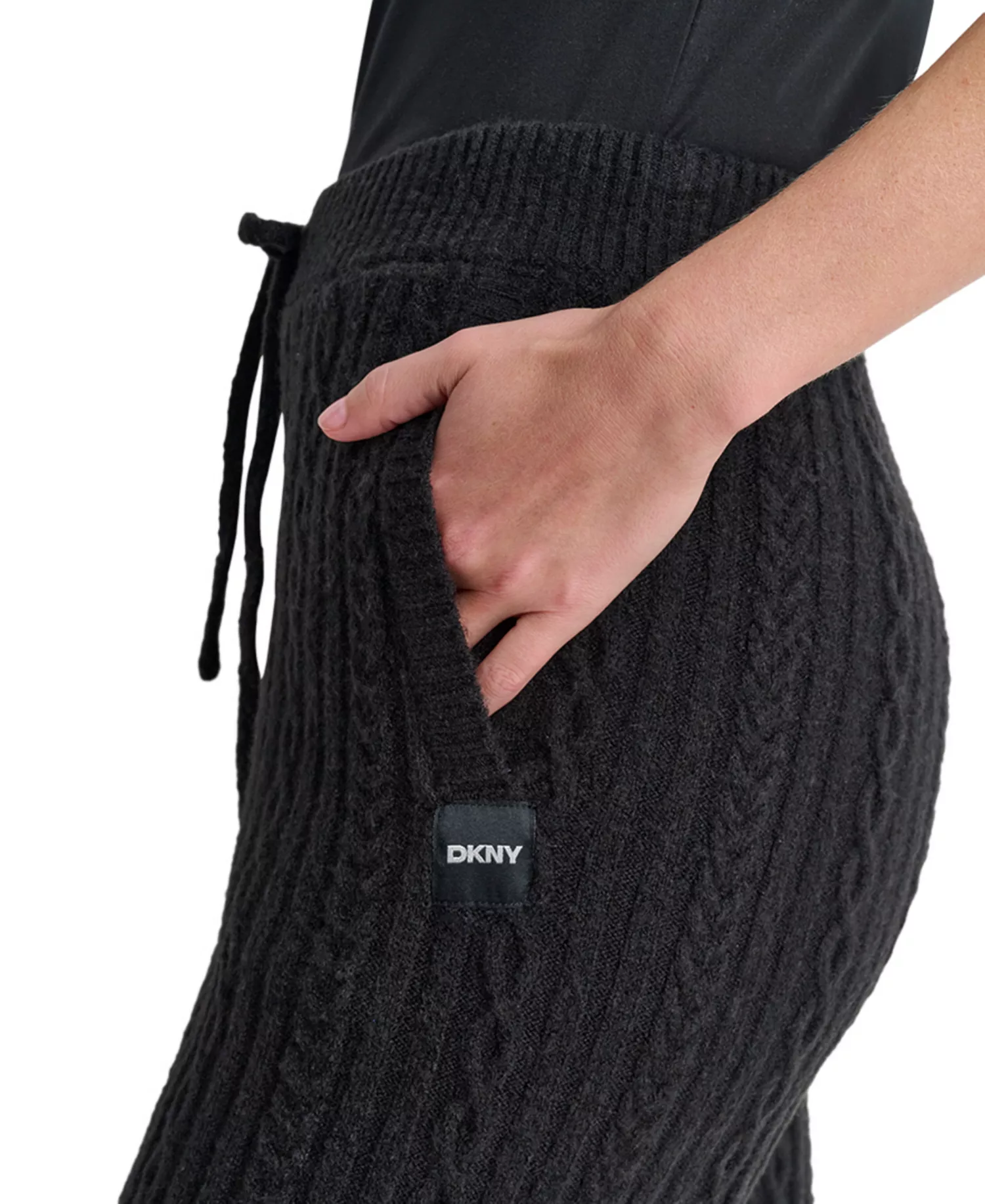 Women's Drawstring Cable Knit Joggers - Black - L
