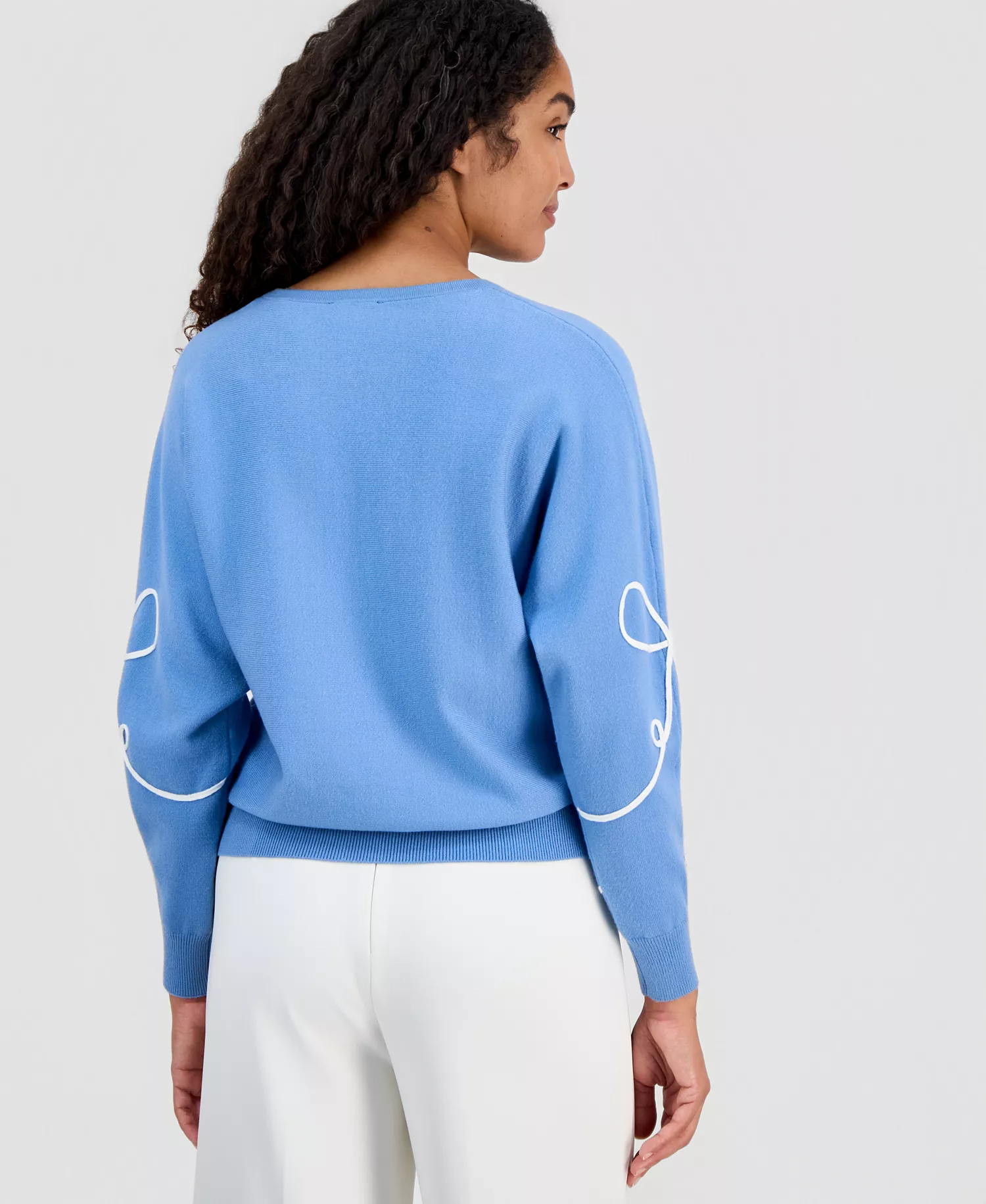 Women's Soutache Bow Crewneck Sweater - Light Blue - L