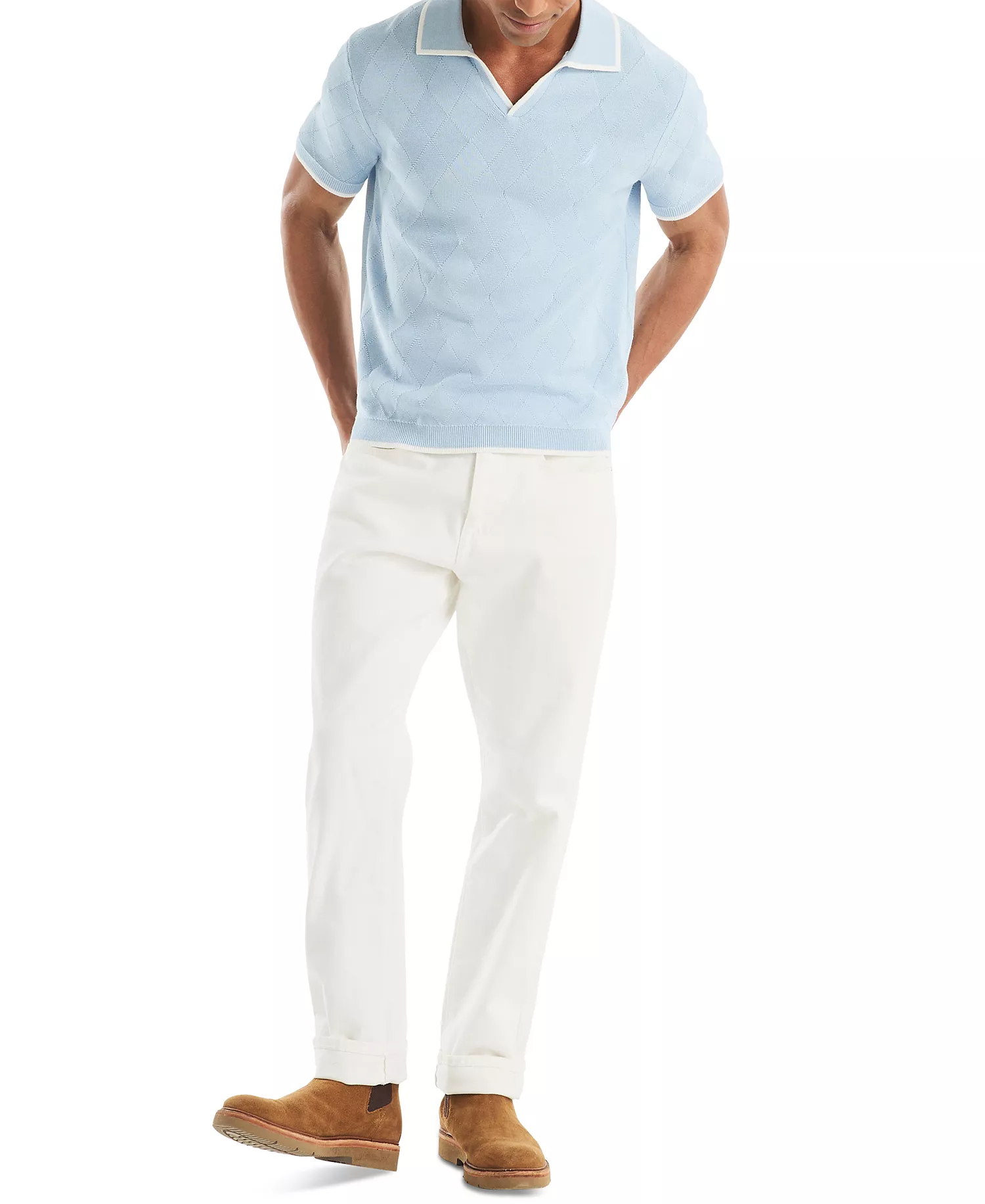 Men's Short Sleeve Textured Argyle Polo Sweater - Crystal Bay Blue - 2XL