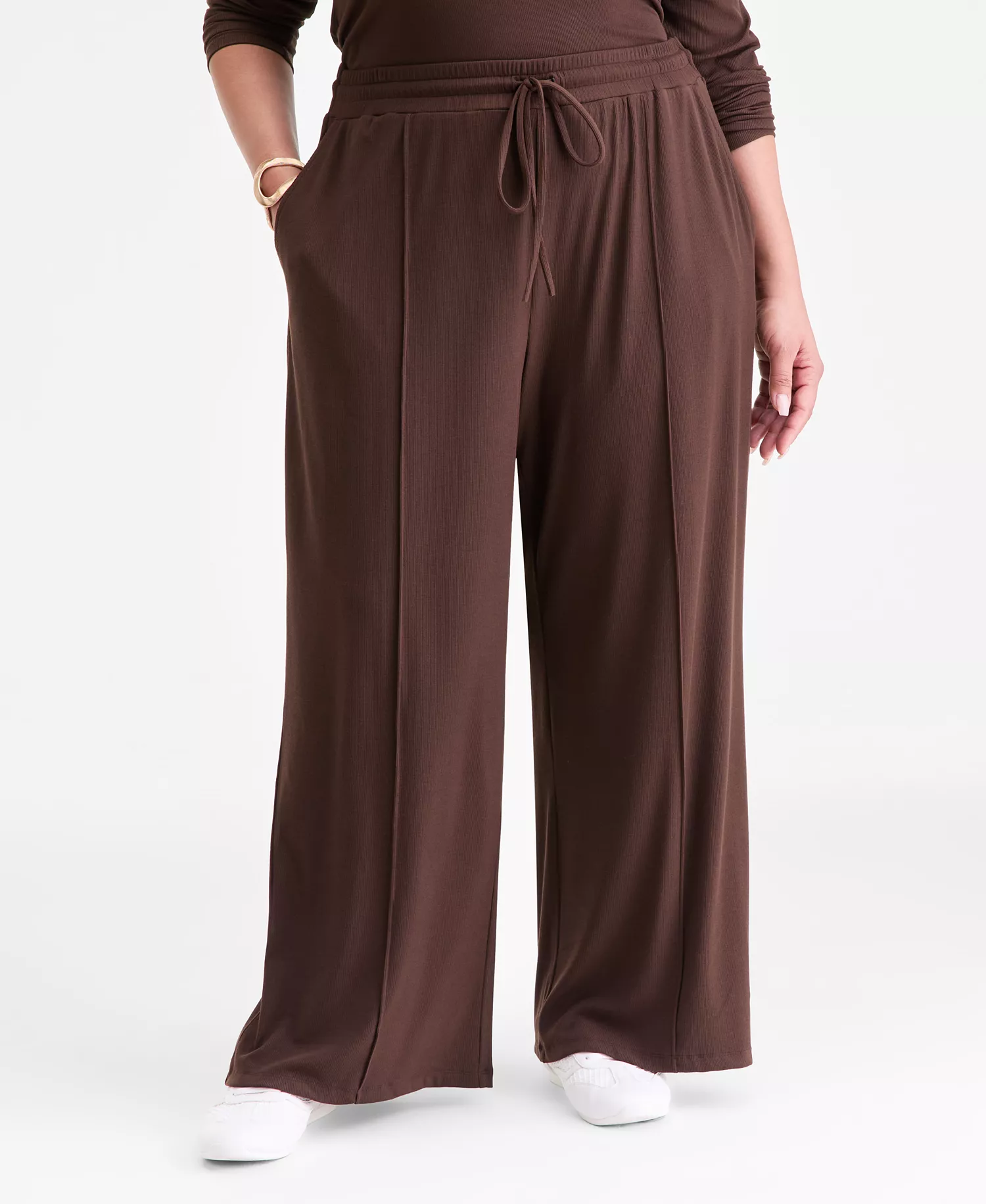 Plus Size Ribbed Wide-Leg Drawstring Pants, Macy's Exclusive - Coco Oak - 1X