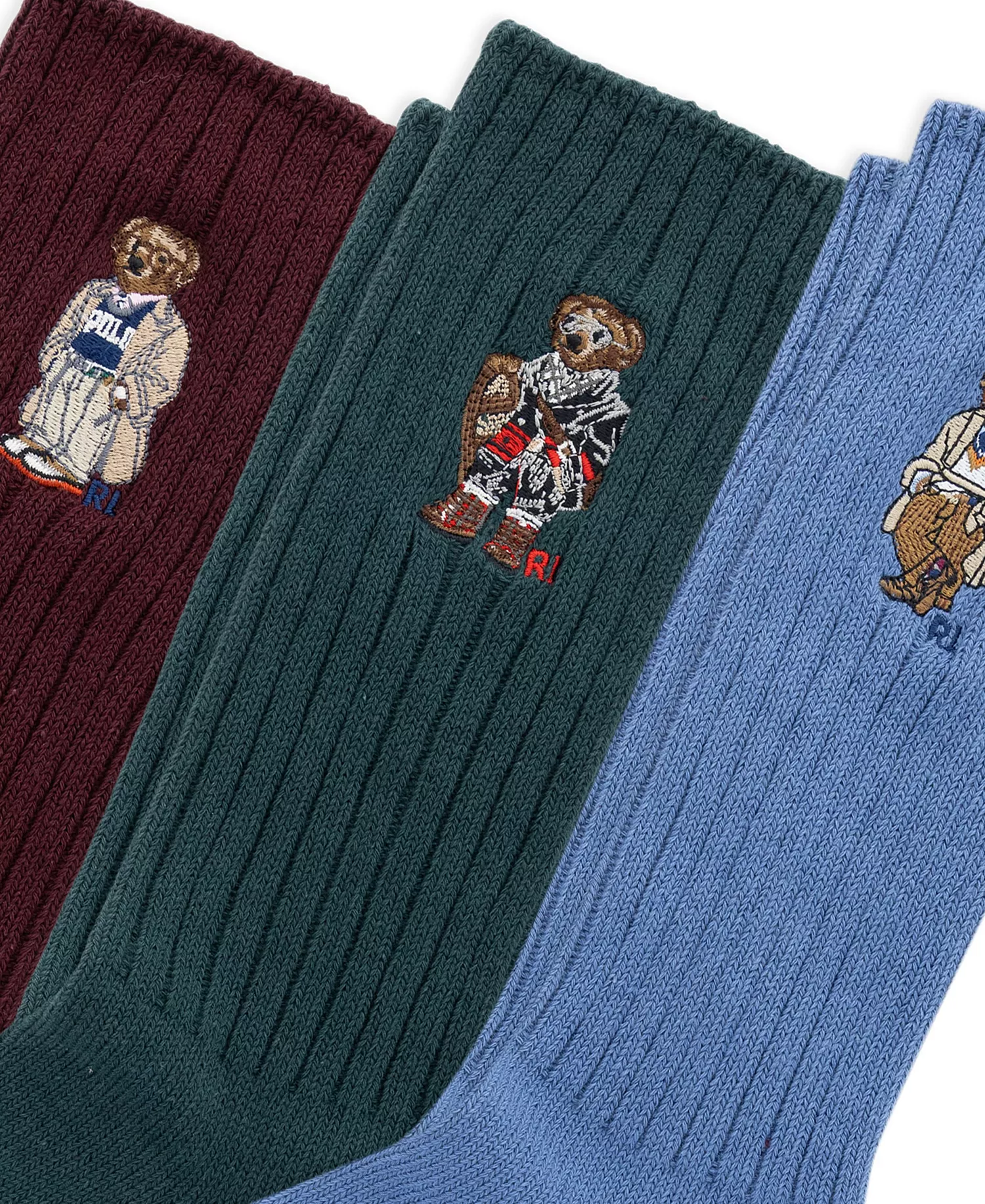 Men's 3-Pack Embroidered Bears Socks Gift Box - Wine - 7-12