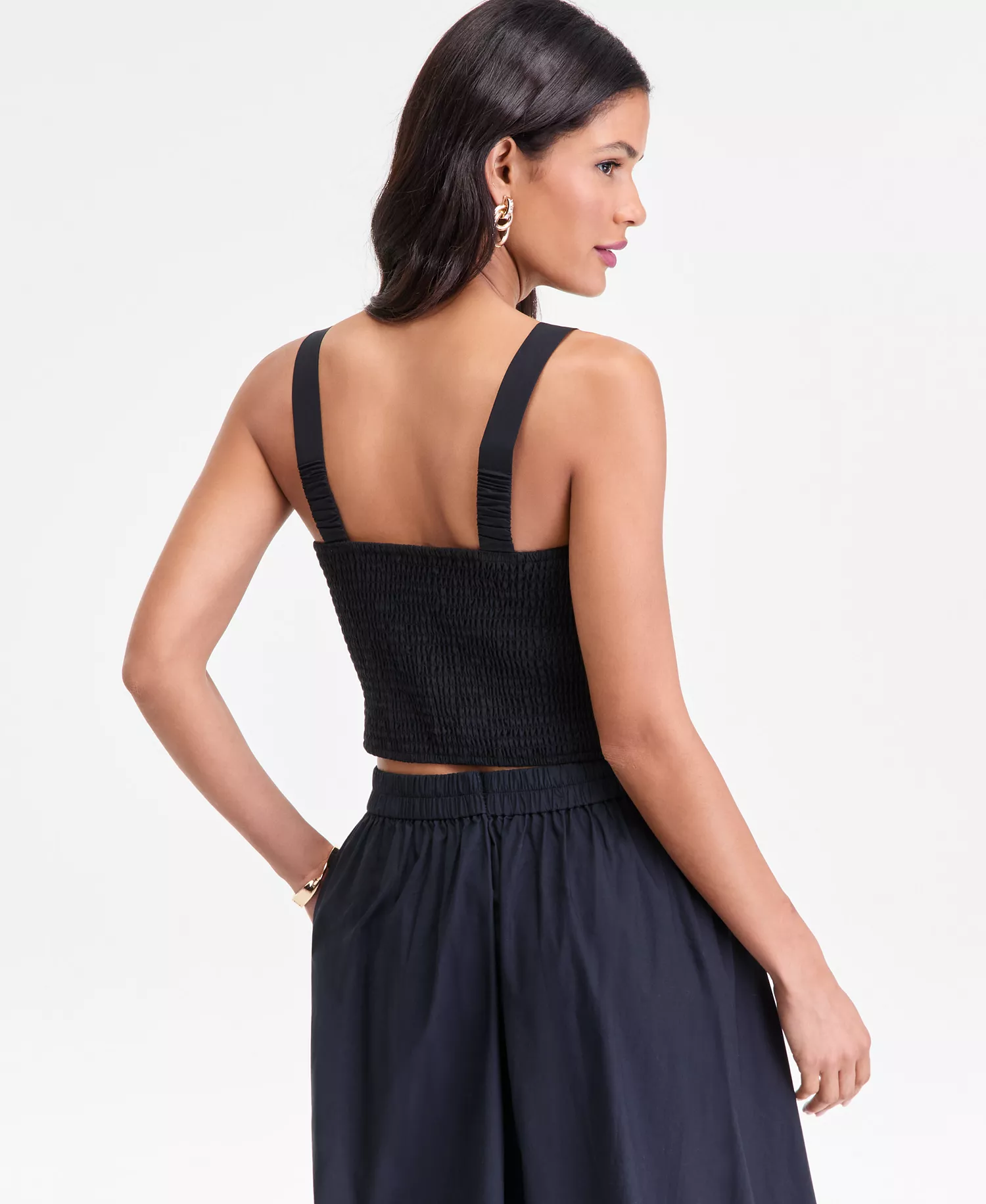Women's Cropped Pintuck-Pleat Tank Top, Macy's Exclusive - Deep Black - L