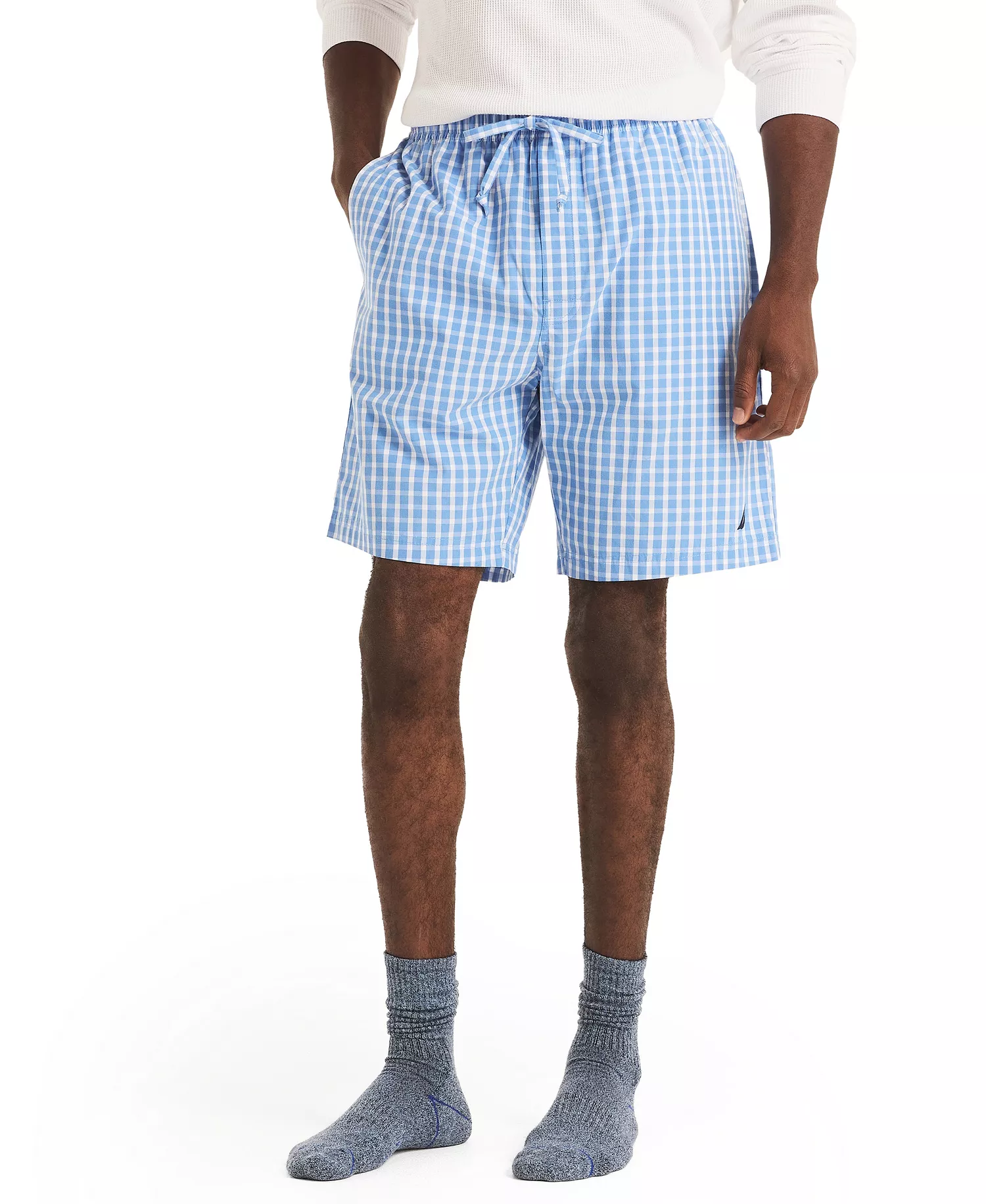 Men's Plaid Poplin Pajama Shorts - Blue Yonder - L