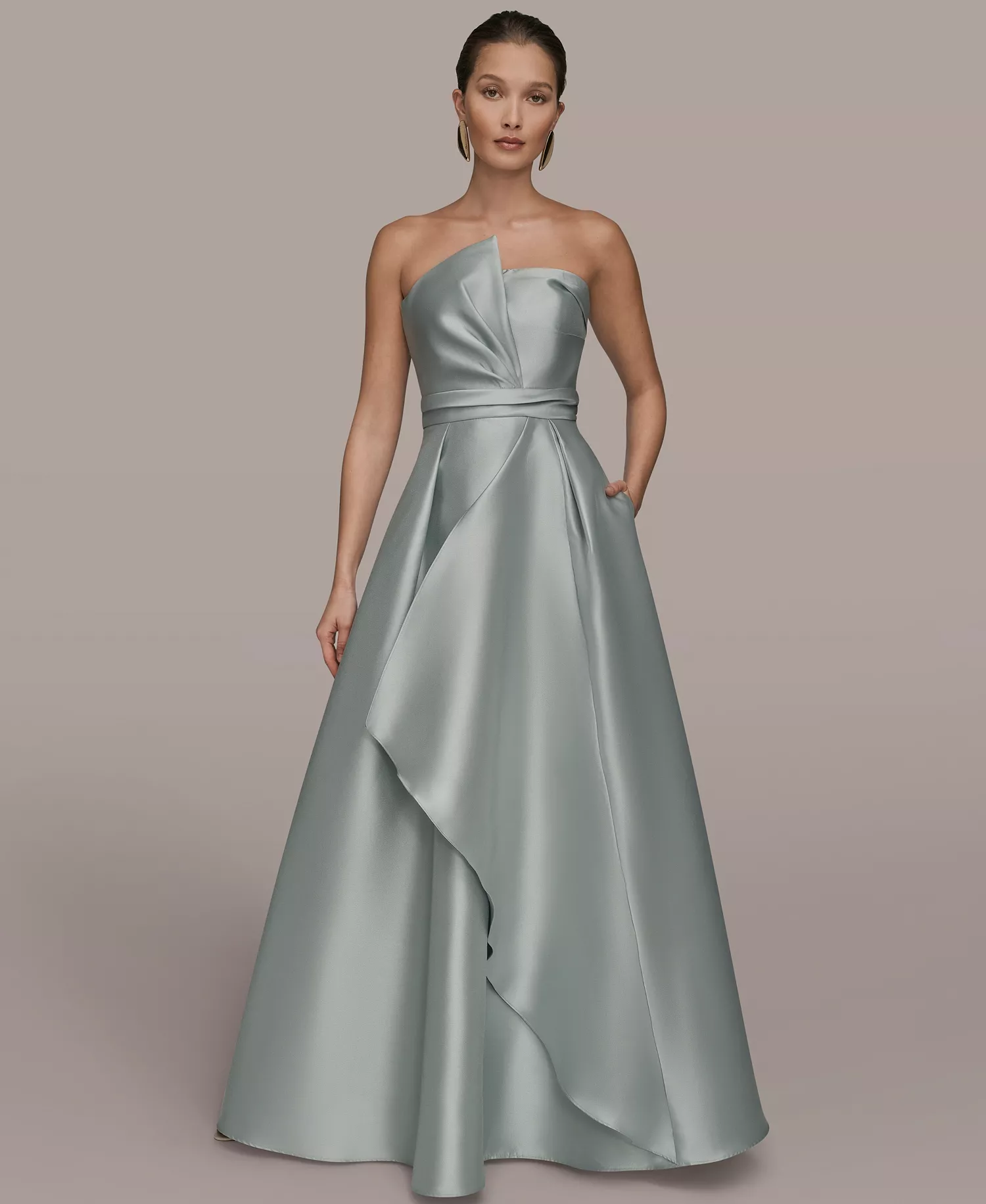 Women's Strapless Asymmetrical Ball Gown - Misty Blue - 10